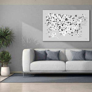 'Fun USA Map BW' by Ann Kelle Designs, Canvas Wall Art,60 x 40