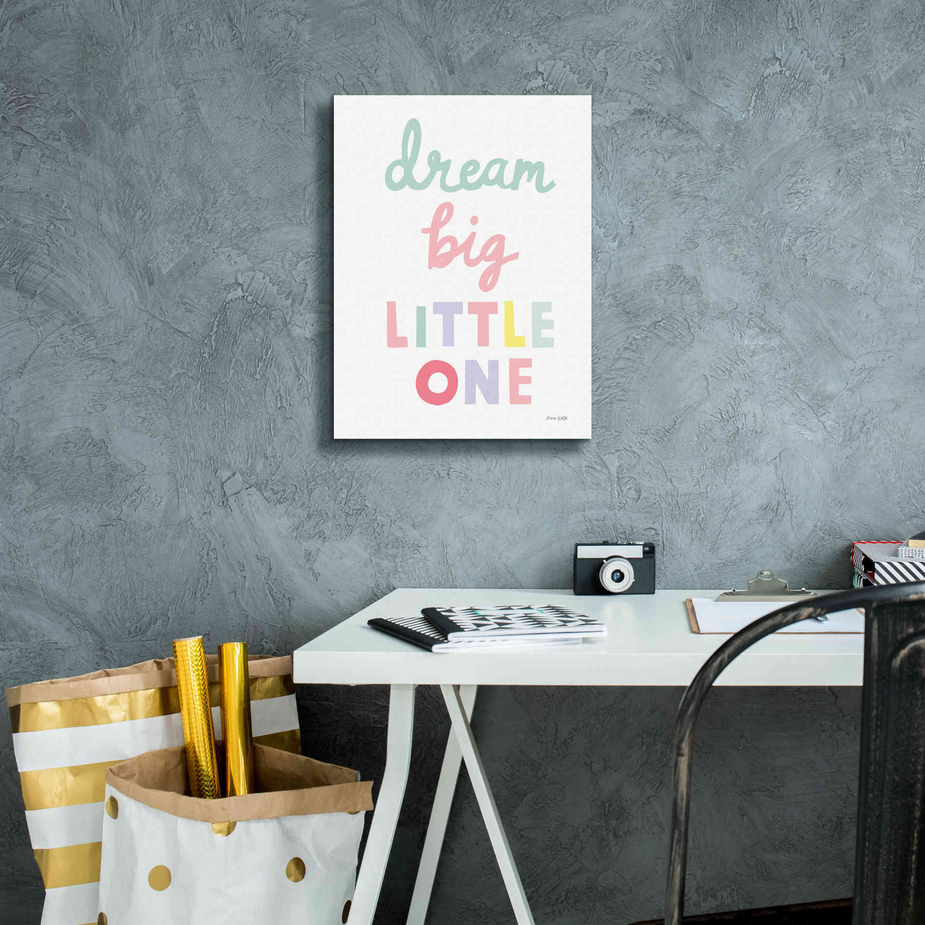 'Dream Big Little One Cursive' by Ann Kelle Designs, Canvas Wall Art,12 x 16
