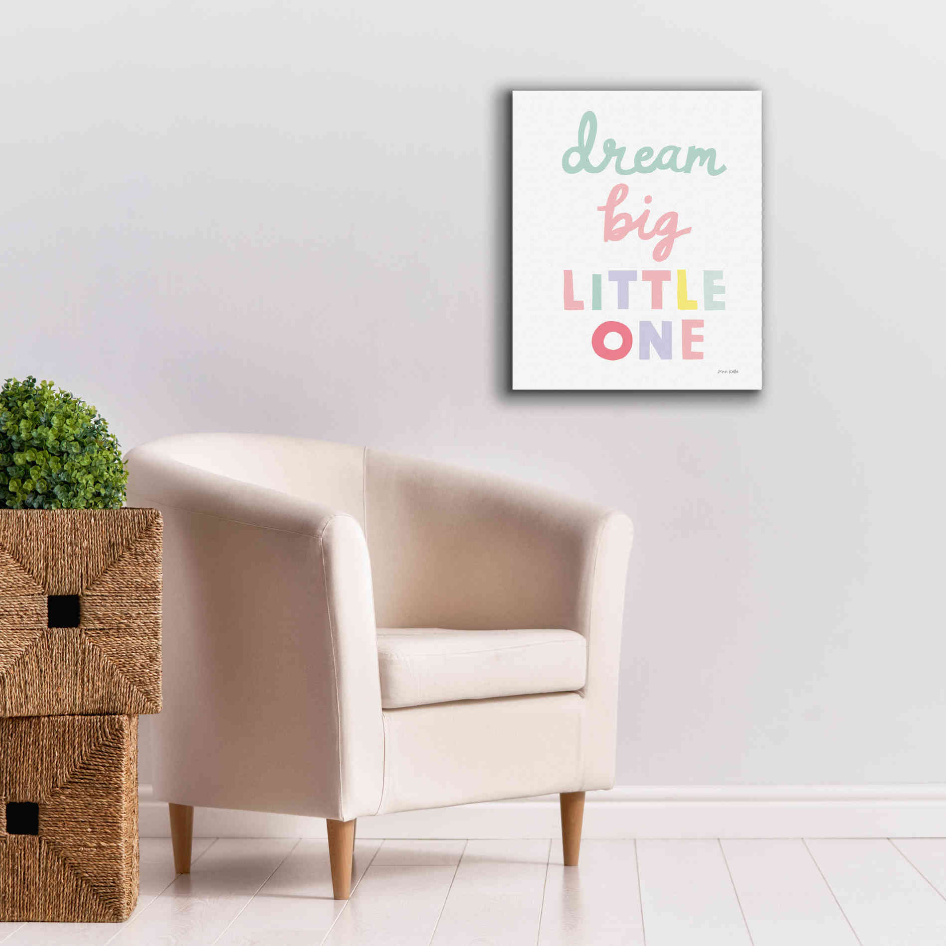 'Dream Big Little One Cursive' by Ann Kelle Designs, Canvas Wall Art,20 x 24