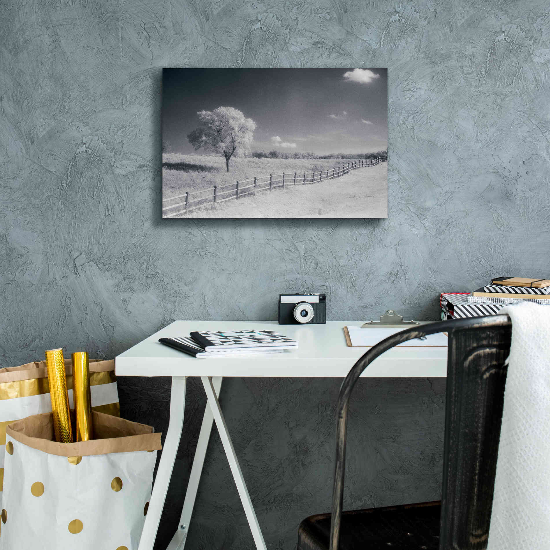 'Trees Fence I' by Debra Van Swearingen, Canvas Wall Art,18 x 12