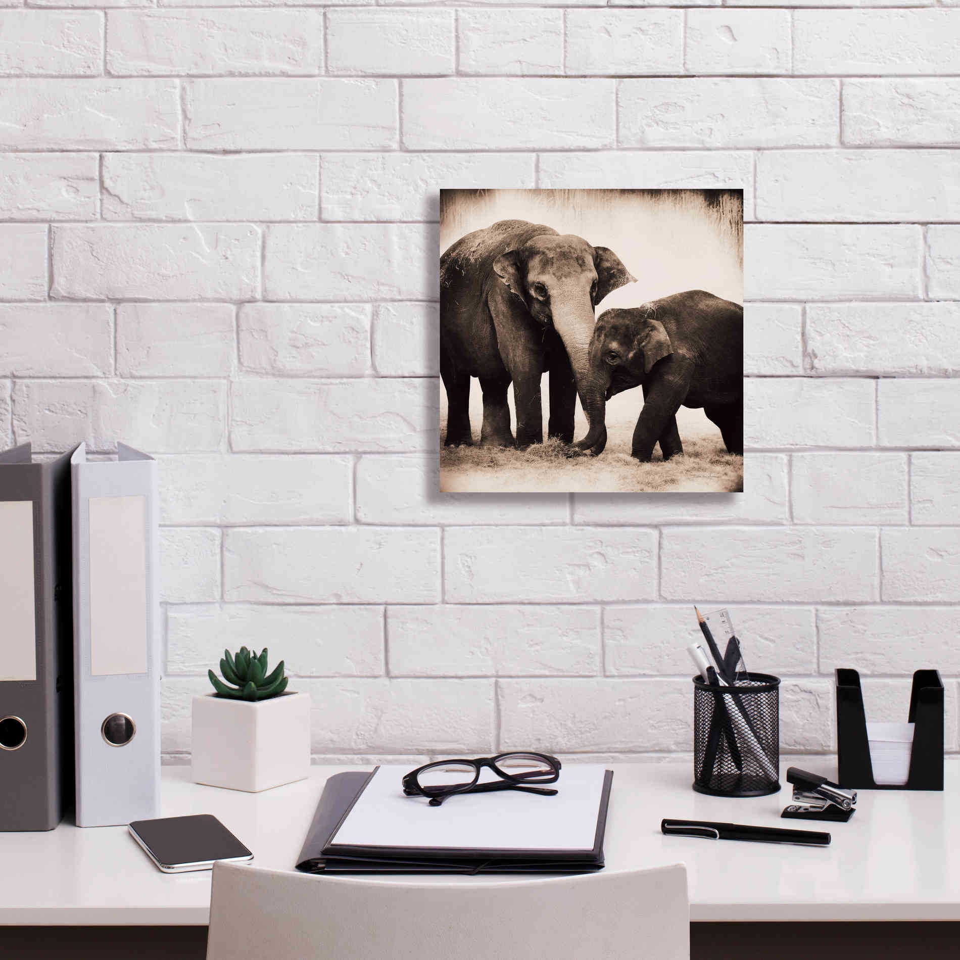 'Elephant III Sepia' by Debra Van Swearingen, Canvas Wall Art,12 x 12