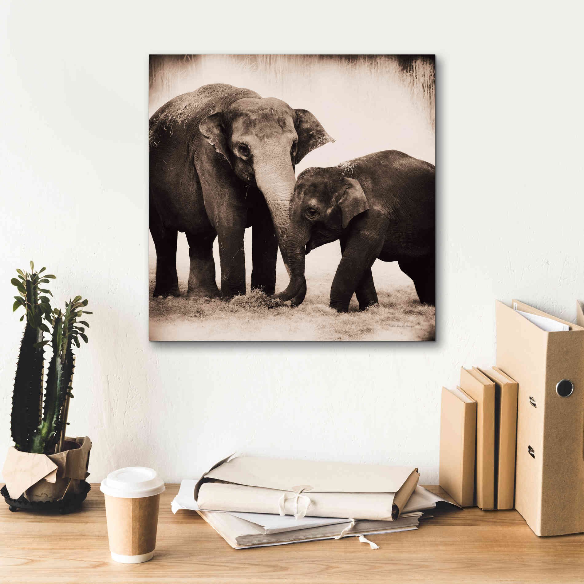 'Elephant III Sepia' by Debra Van Swearingen, Canvas Wall Art,18 x 18
