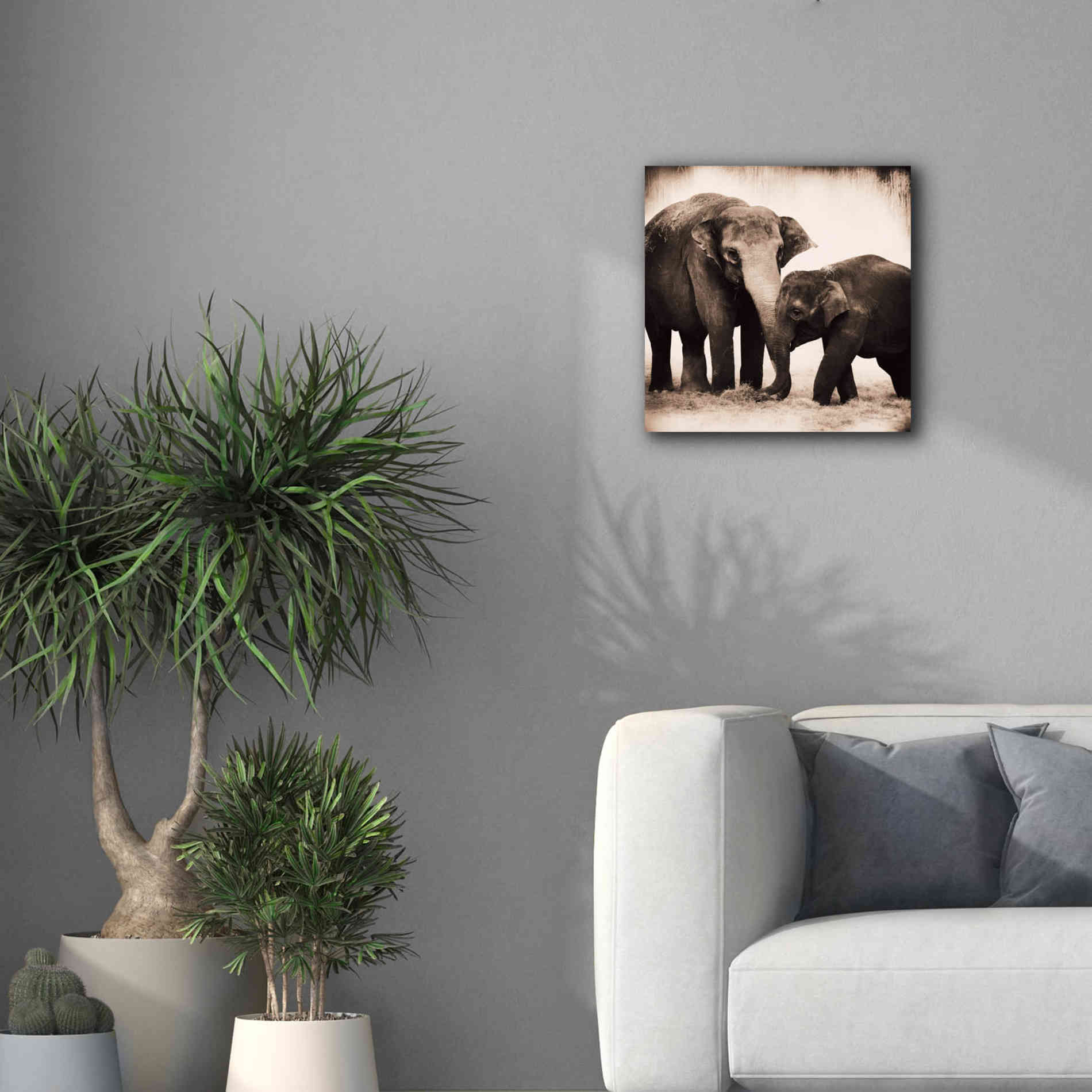 'Elephant III Sepia' by Debra Van Swearingen, Canvas Wall Art,18 x 18