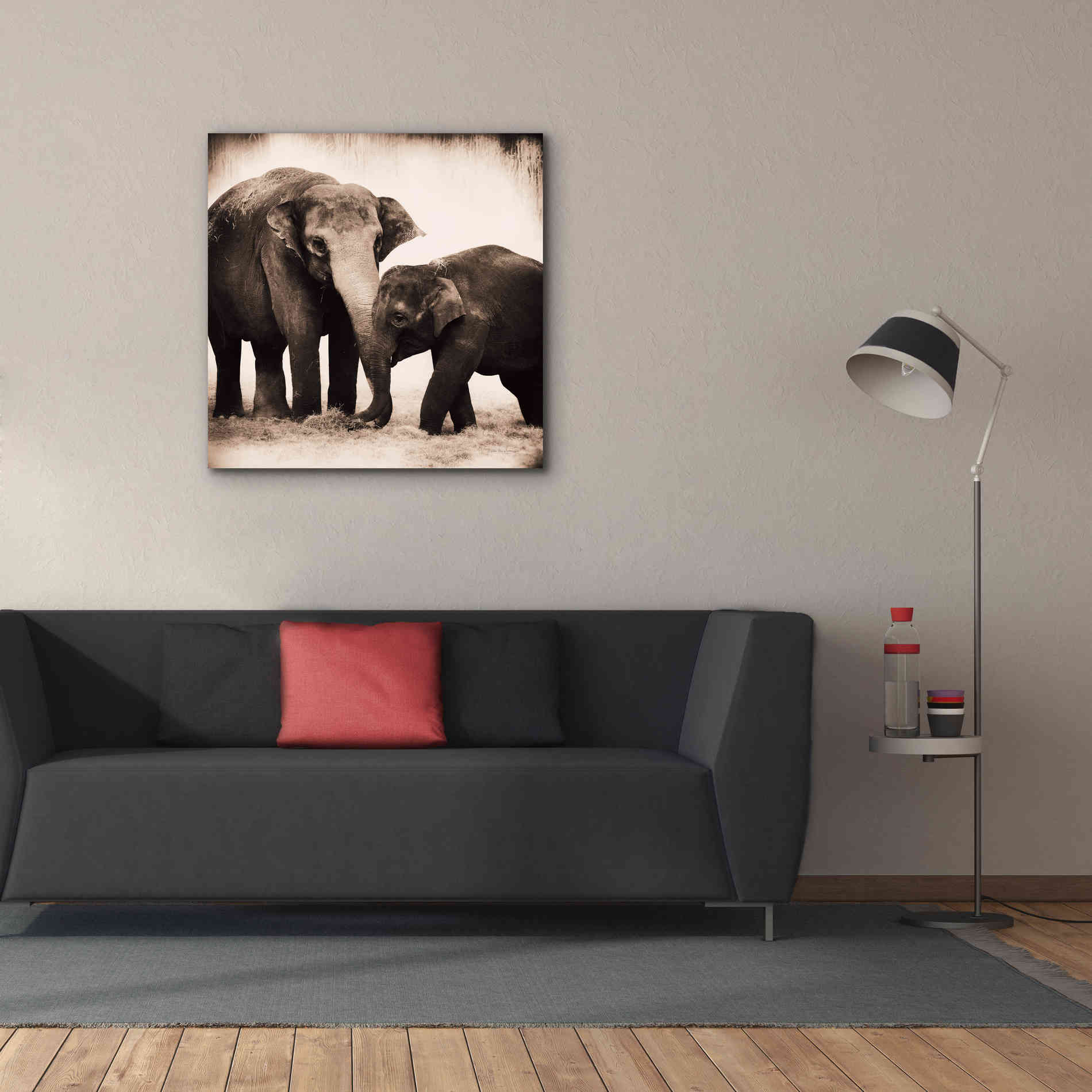'Elephant III Sepia' by Debra Van Swearingen, Canvas Wall Art,37 x 37