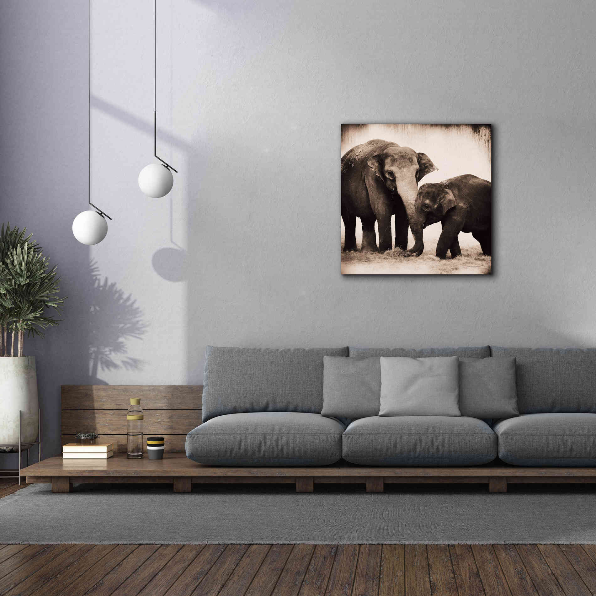 'Elephant III Sepia' by Debra Van Swearingen, Canvas Wall Art,37 x 37