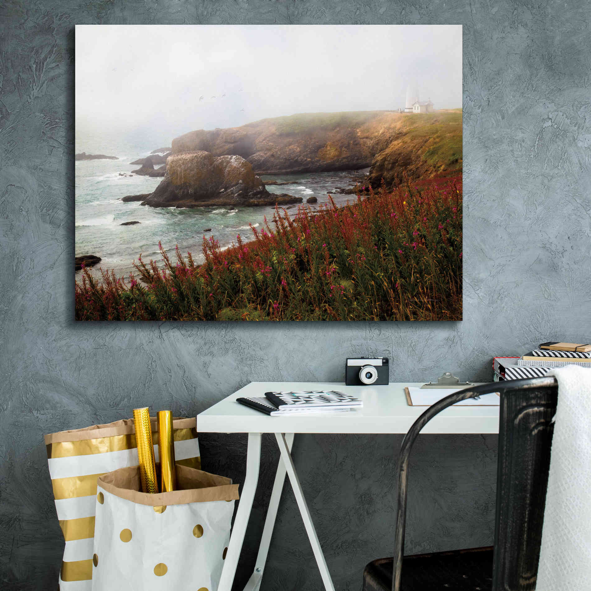 'Lighthouse Fog' by Debra Van Swearingen, Canvas Wall Art,34 x 26