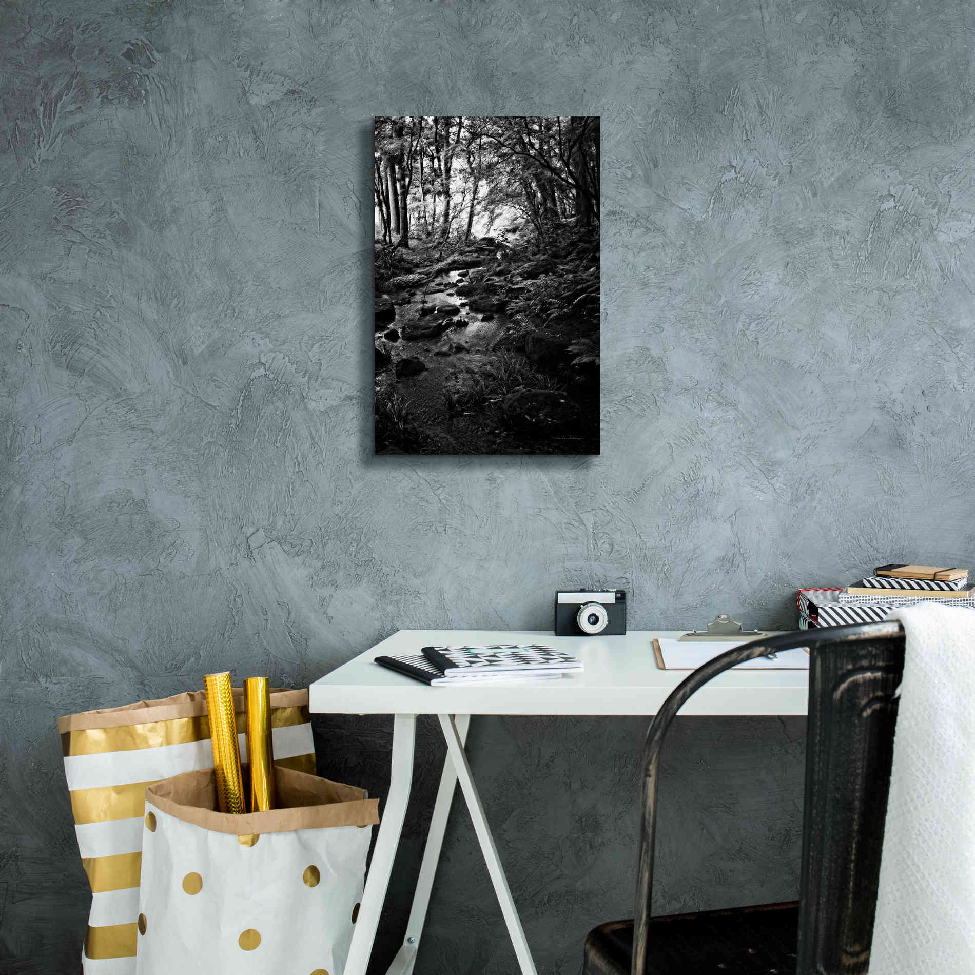 'Lush Creek in Forest BW' by Debra Van Swearingen, Canvas Wall Art,12 x 18