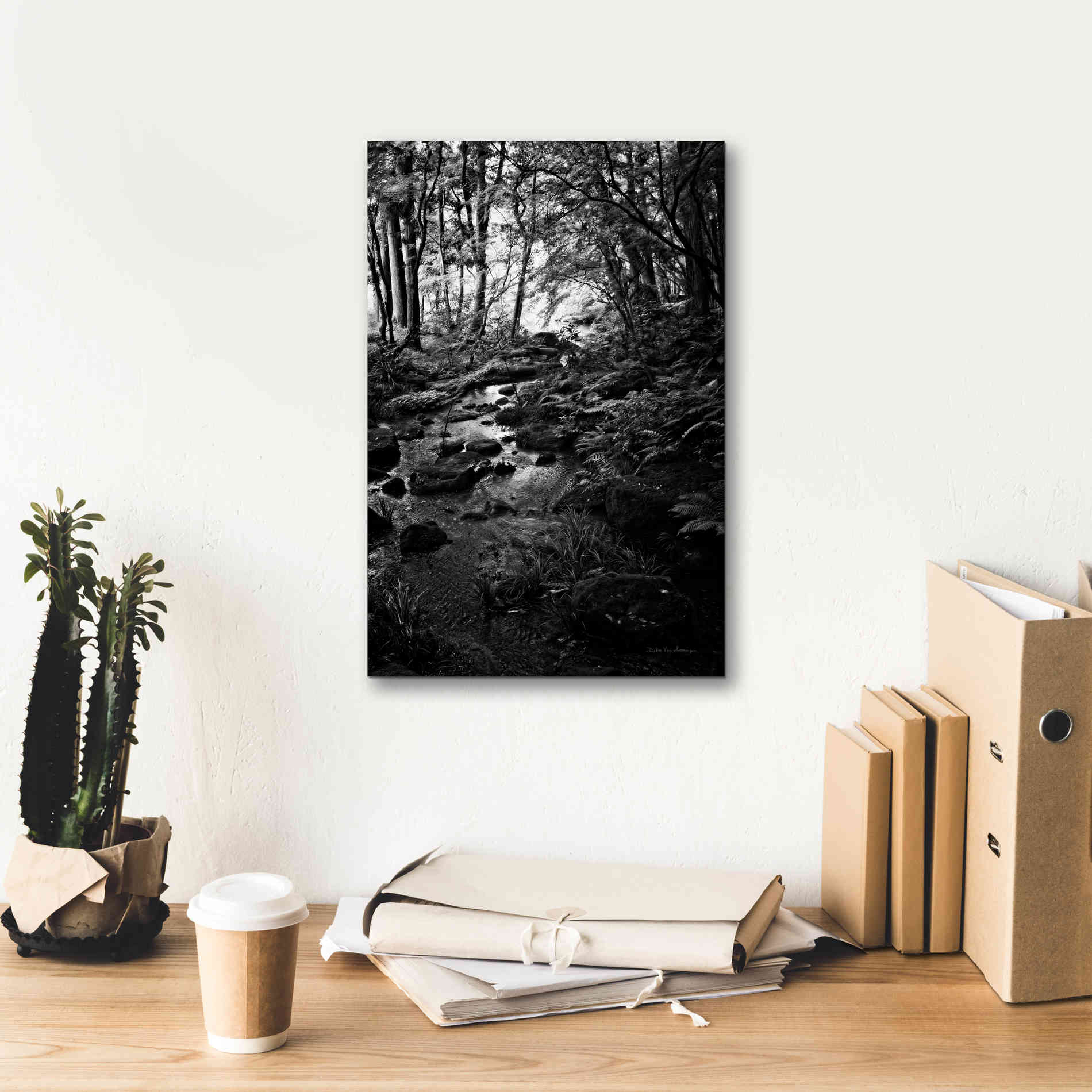 'Lush Creek in Forest BW' by Debra Van Swearingen, Canvas Wall Art,12 x 18