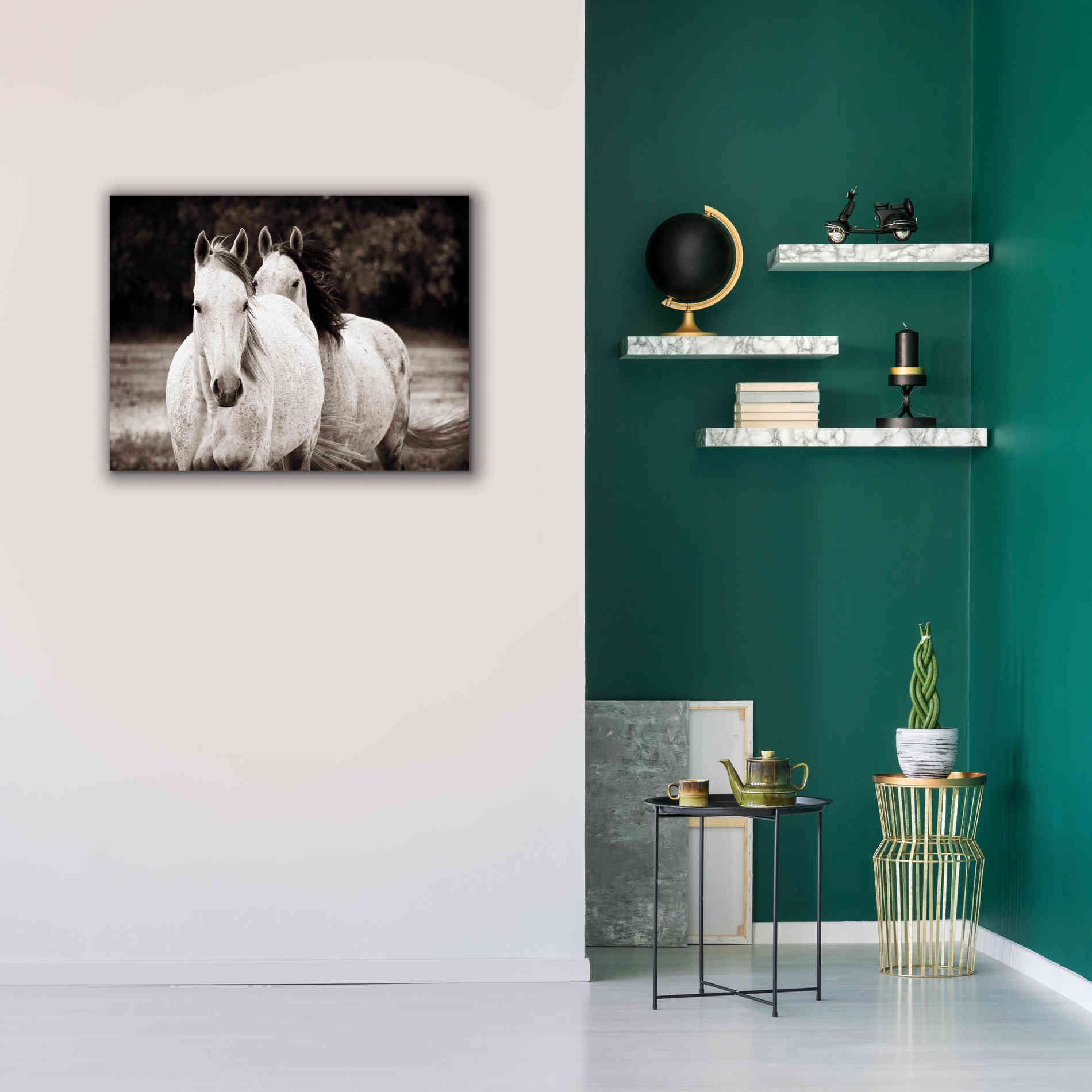 'Two Wild Horses Sepia' by Debra Van Swearingen, Canvas Wall Art,34 x 26