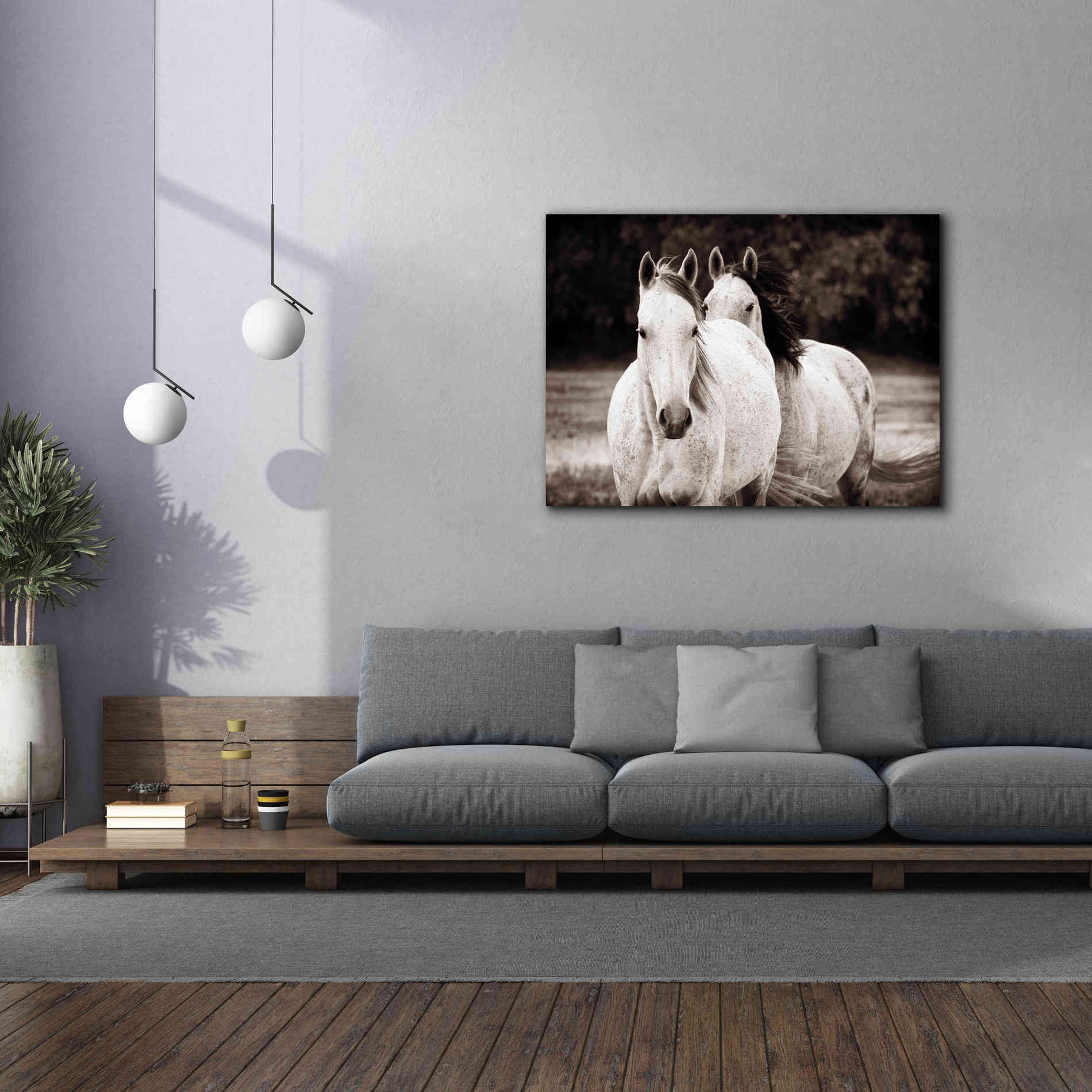 'Two Wild Horses Sepia' by Debra Van Swearingen, Canvas Wall Art,54 x 40