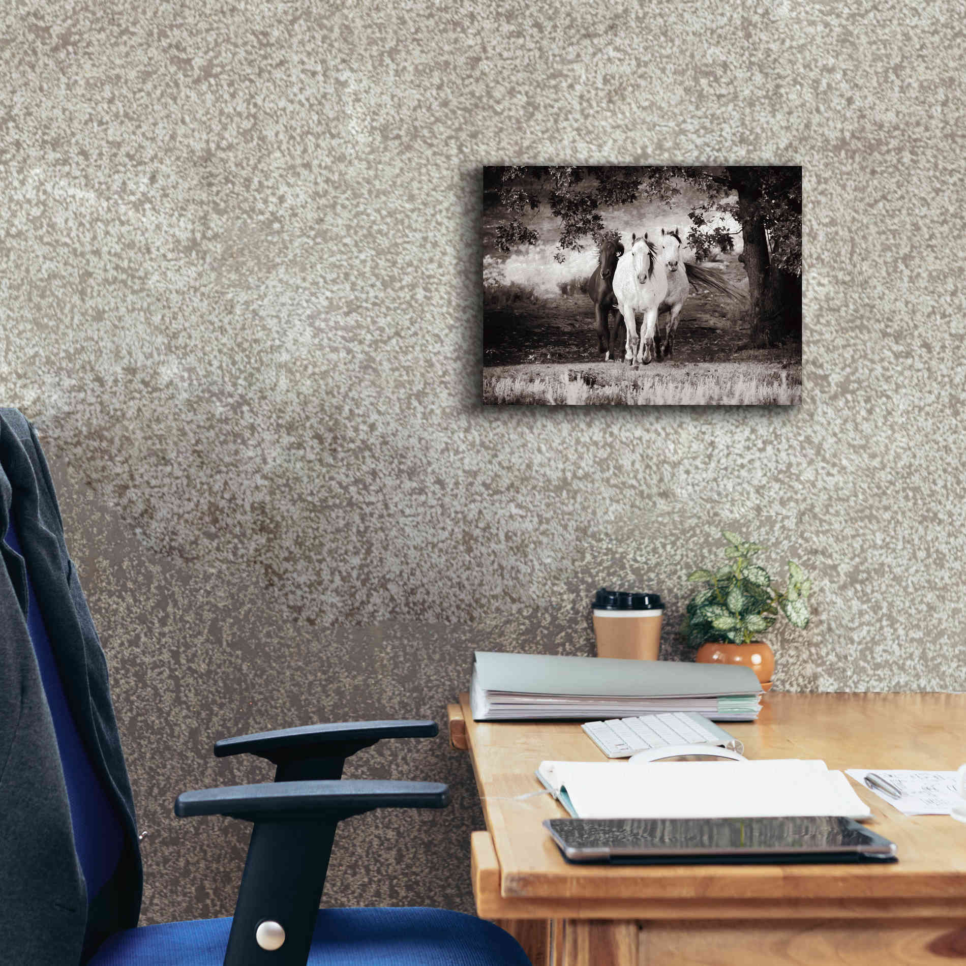 'Three Wild Horses Sepia' by Debra Van Swearingen, Canvas Wall Art,16 x 12