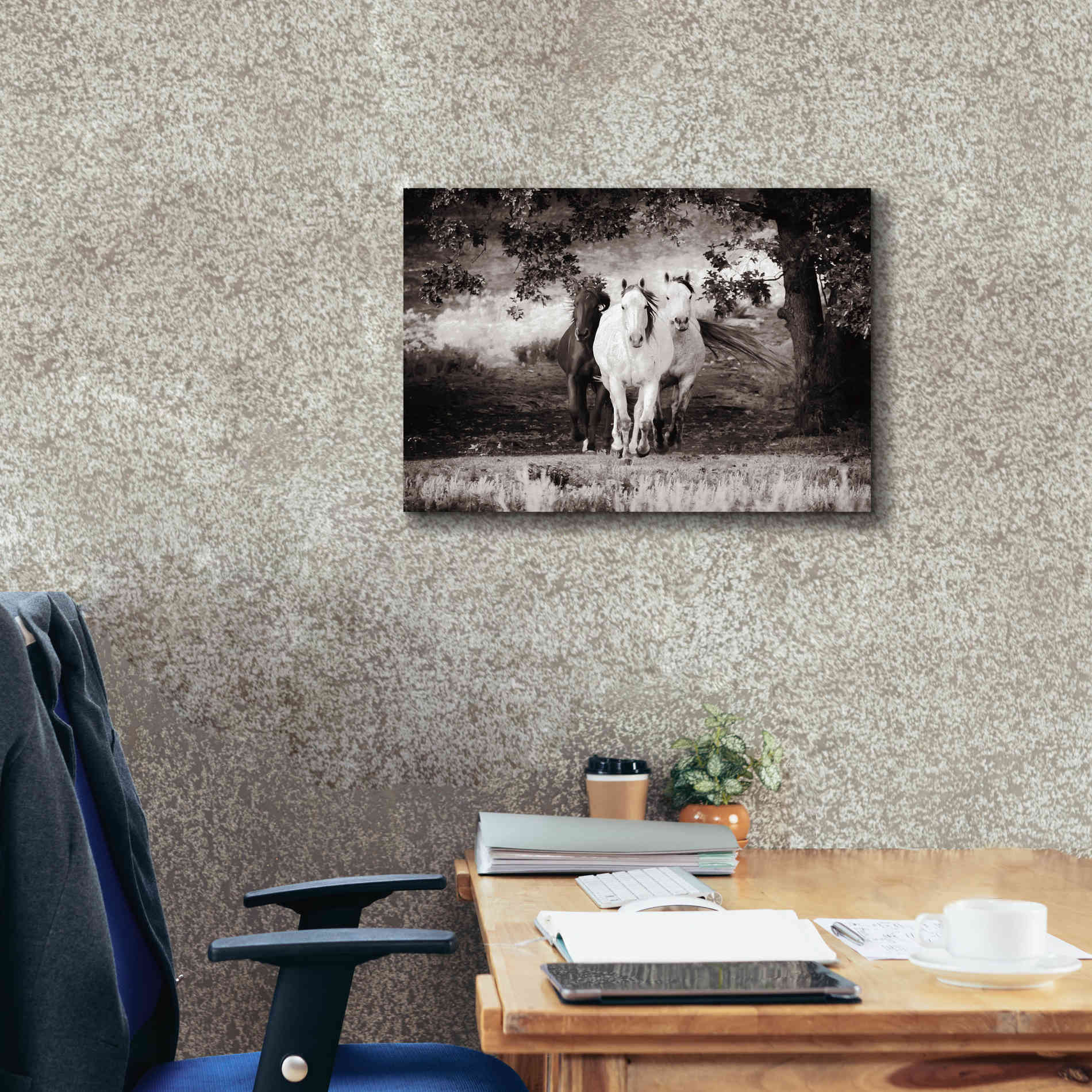 'Three Wild Horses Sepia' by Debra Van Swearingen, Canvas Wall Art,26 x 18