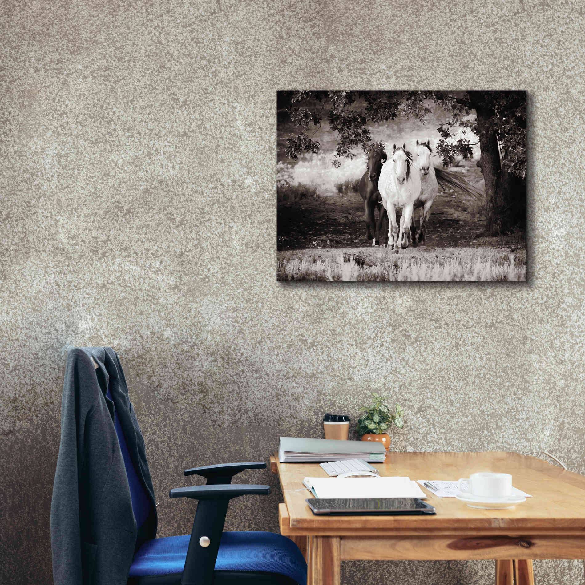 'Three Wild Horses Sepia' by Debra Van Swearingen, Canvas Wall Art,34 x 26