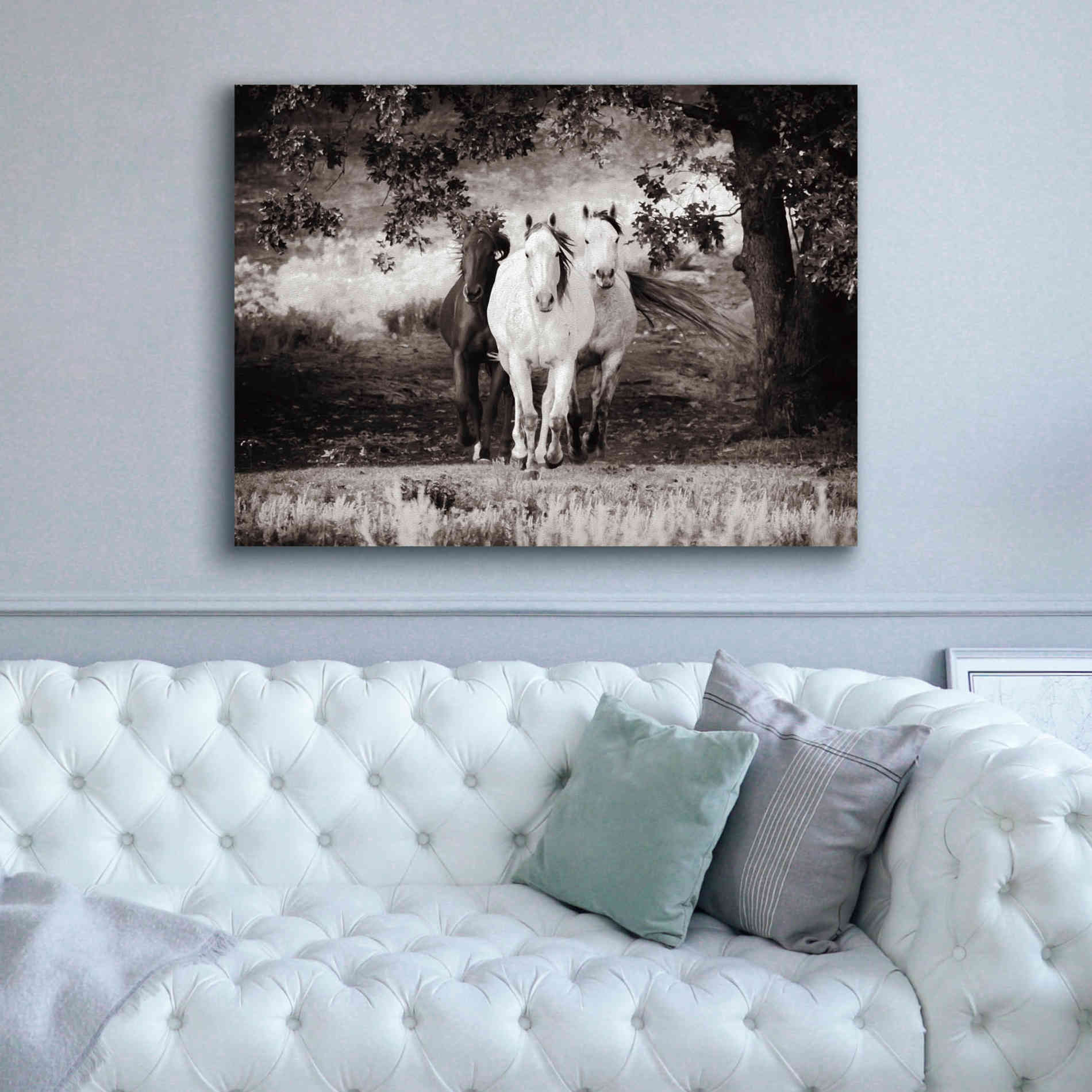 'Three Wild Horses Sepia' by Debra Van Swearingen, Canvas Wall Art,54 x 40