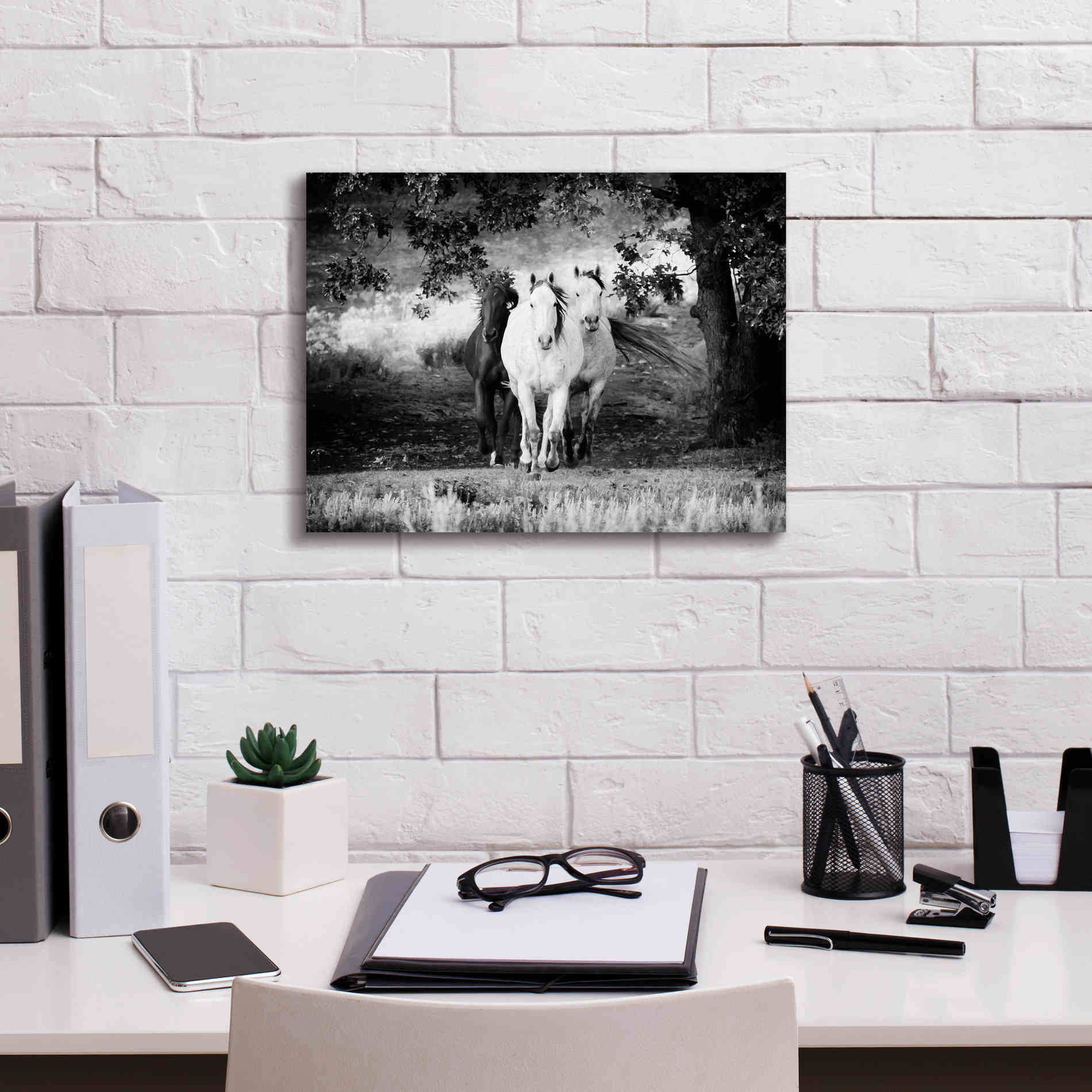 'Three Wild Horses BW' by Debra Van Swearingen, Canvas Wall Art,16 x 12