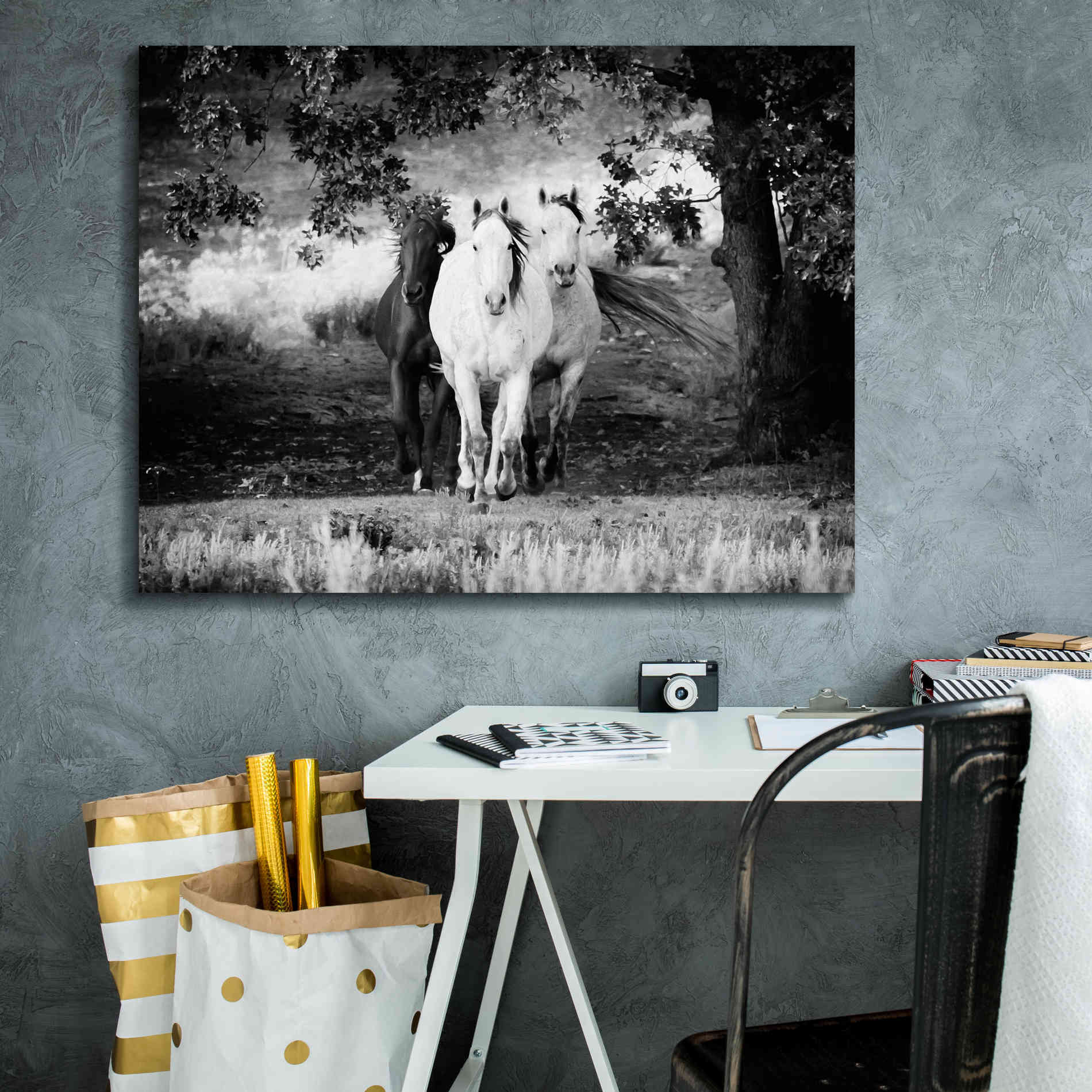 'Three Wild Horses BW' by Debra Van Swearingen, Canvas Wall Art,34 x 26