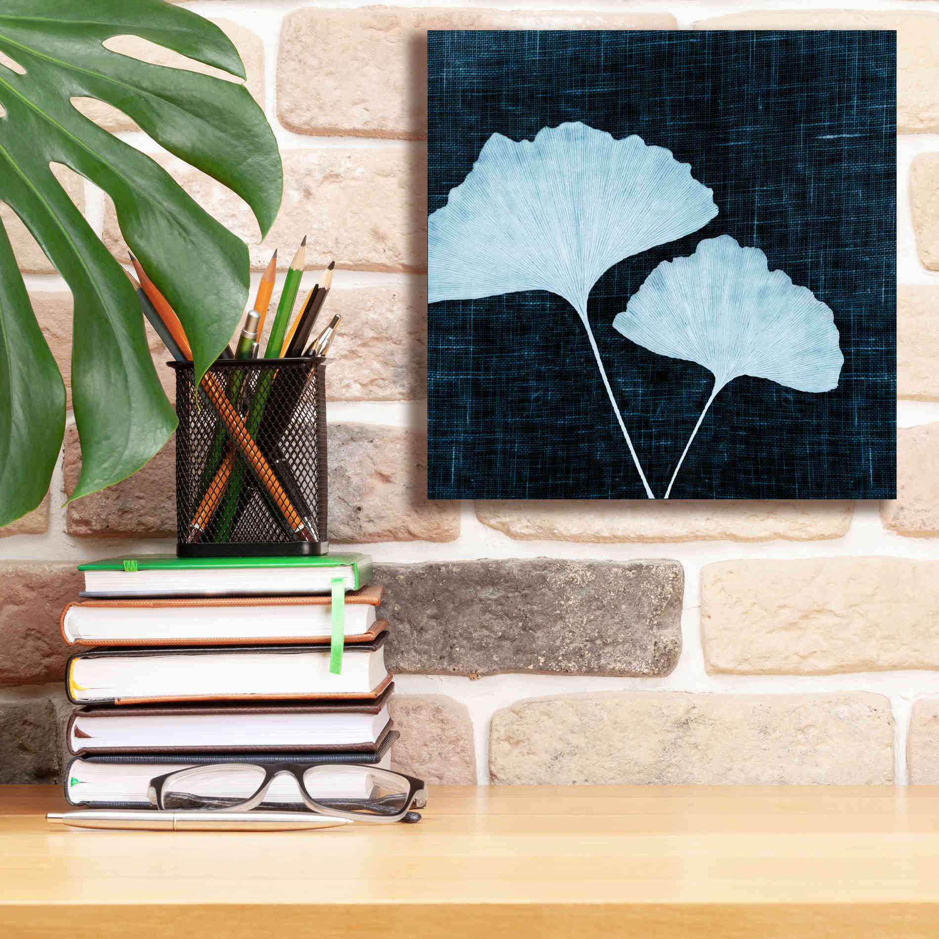'Leaves on Linen I' by Debra Van Swearingen, Canvas Wall Art,12 x 12