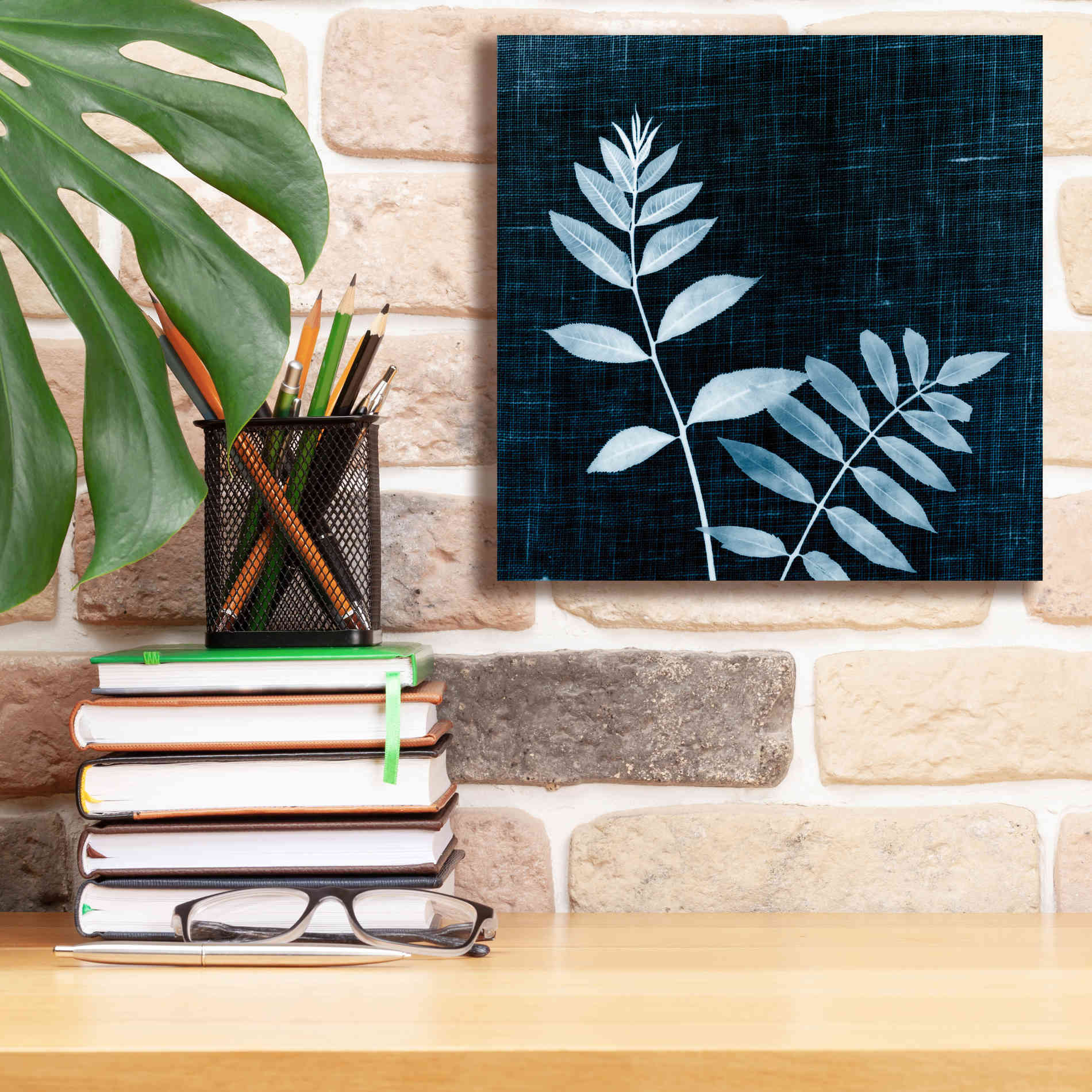 'Leaves on Linen II' by Debra Van Swearingen, Canvas Wall Art,12 x 12