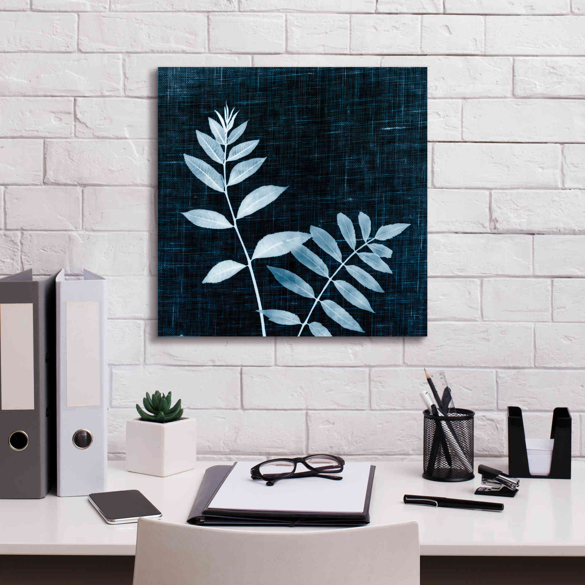 'Leaves on Linen II' by Debra Van Swearingen, Canvas Wall Art,18 x 18