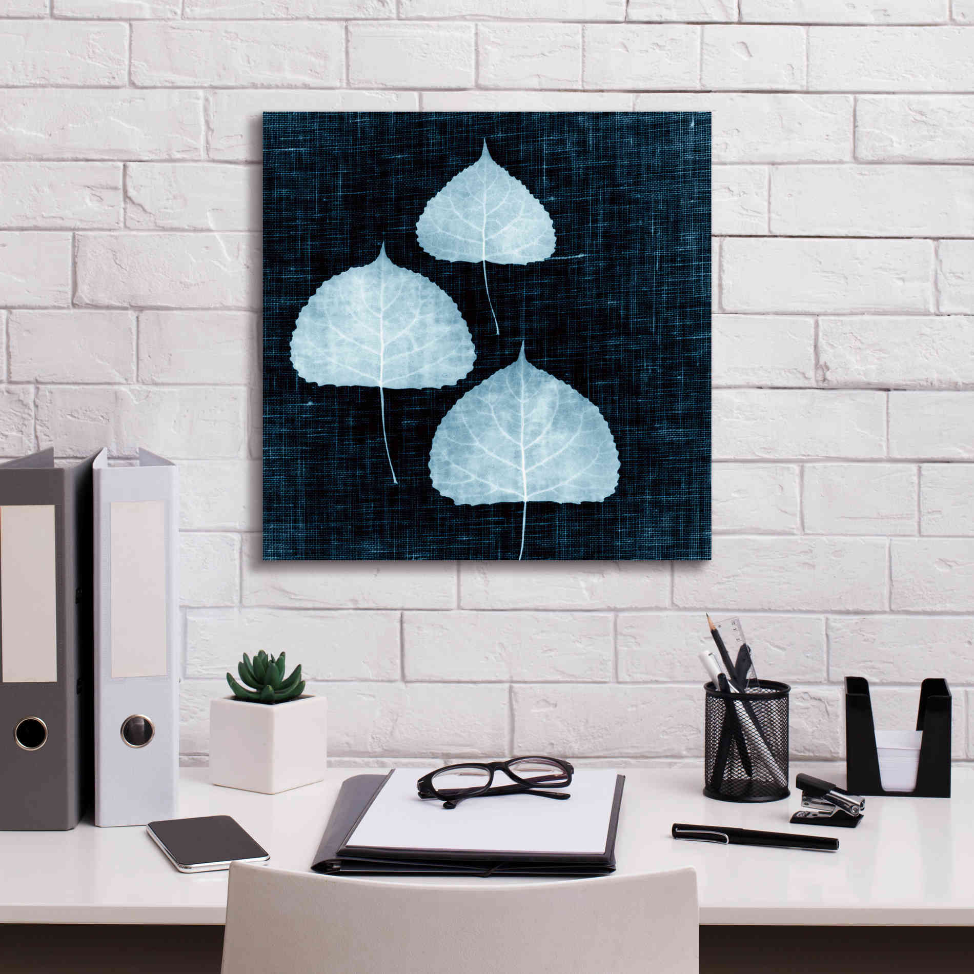 'Leaves on Linen III' by Debra Van Swearingen, Canvas Wall Art,18 x 18