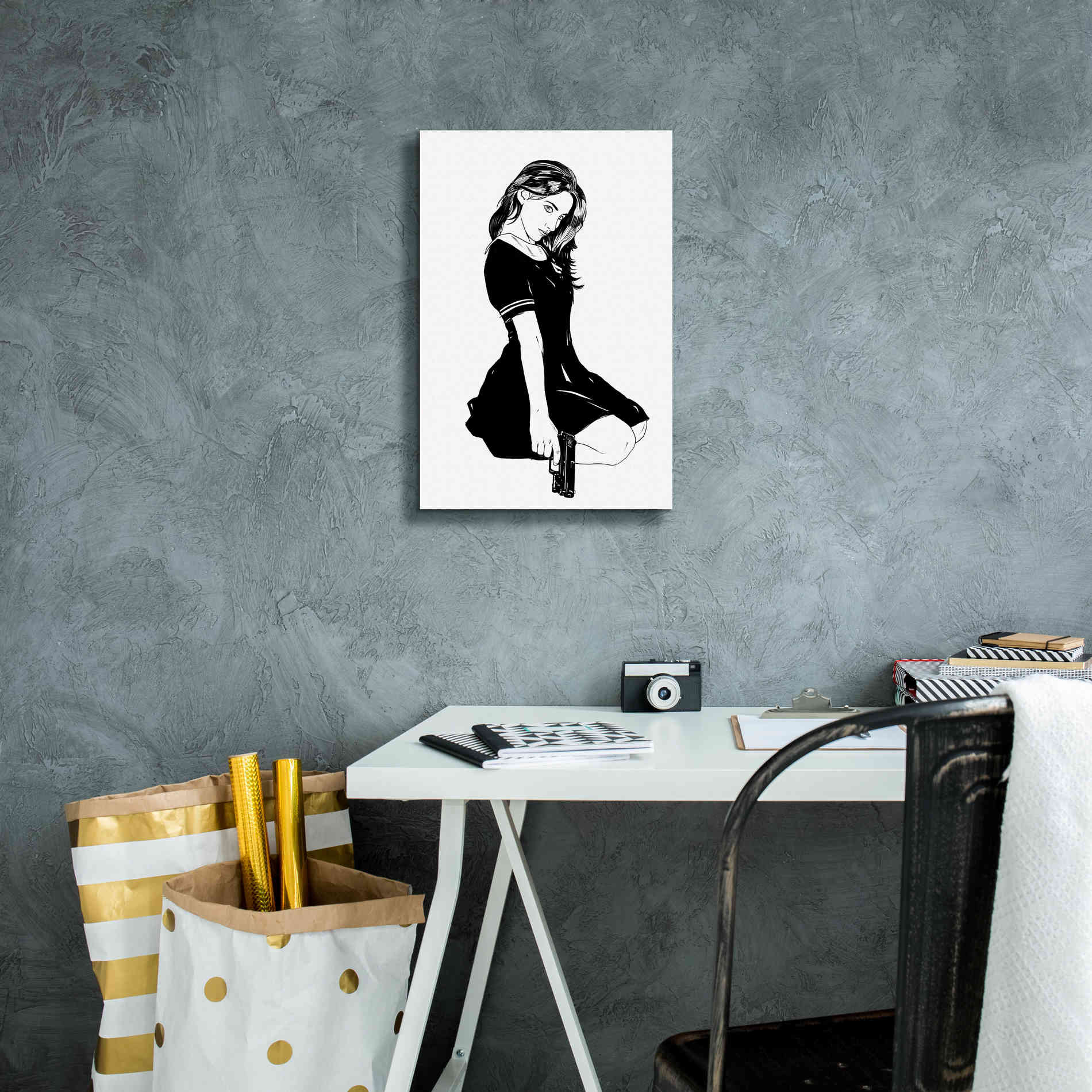 'Girl With Gun II' by Giuseppe Cristiano, Canvas Wall Art,12 x 18