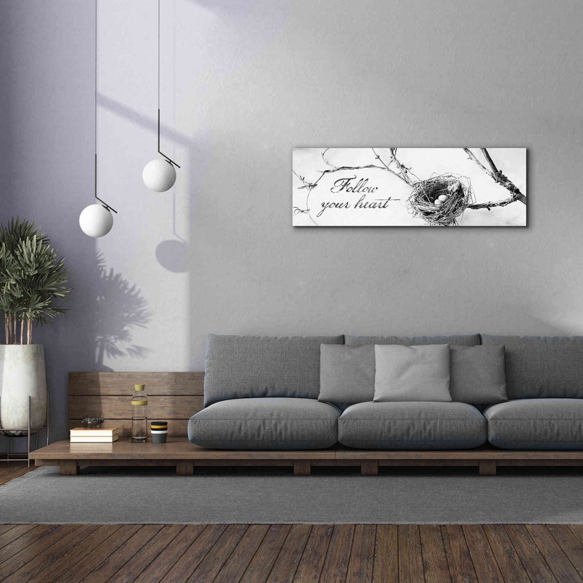 'Nest and Branch Follow Your Heart' by Debra Van Swearingen, Canvas Wall Art,60 x 20