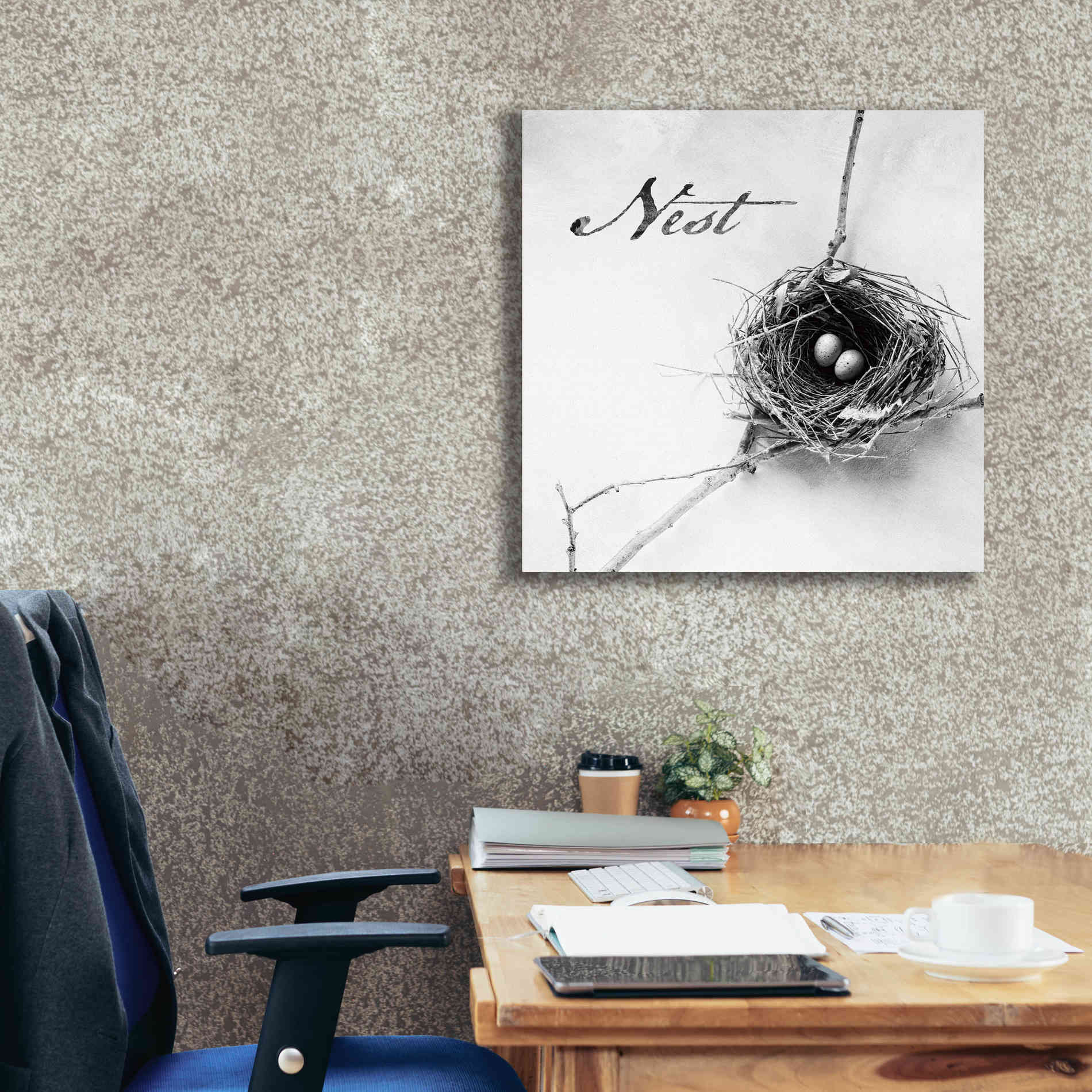 'Nest and Branch IV - Nest B&W' by Debra Van Swearingen, Canvas Wall Art,26 x 26