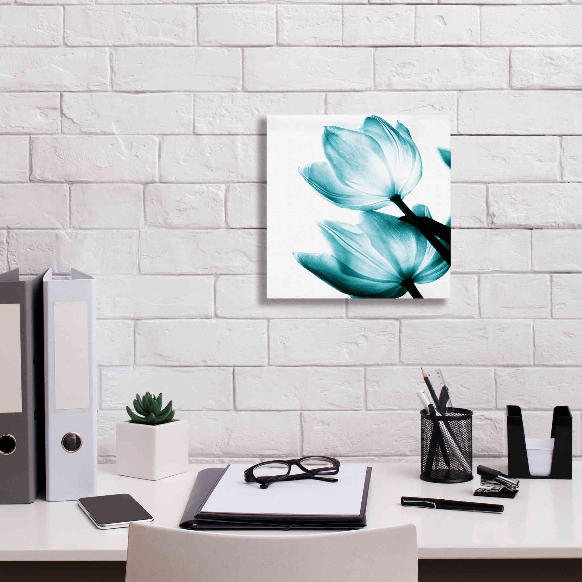 'Translucent Tulips II Teal' by Debra Van Swearingen, Canvas Wall Art,12 x 12