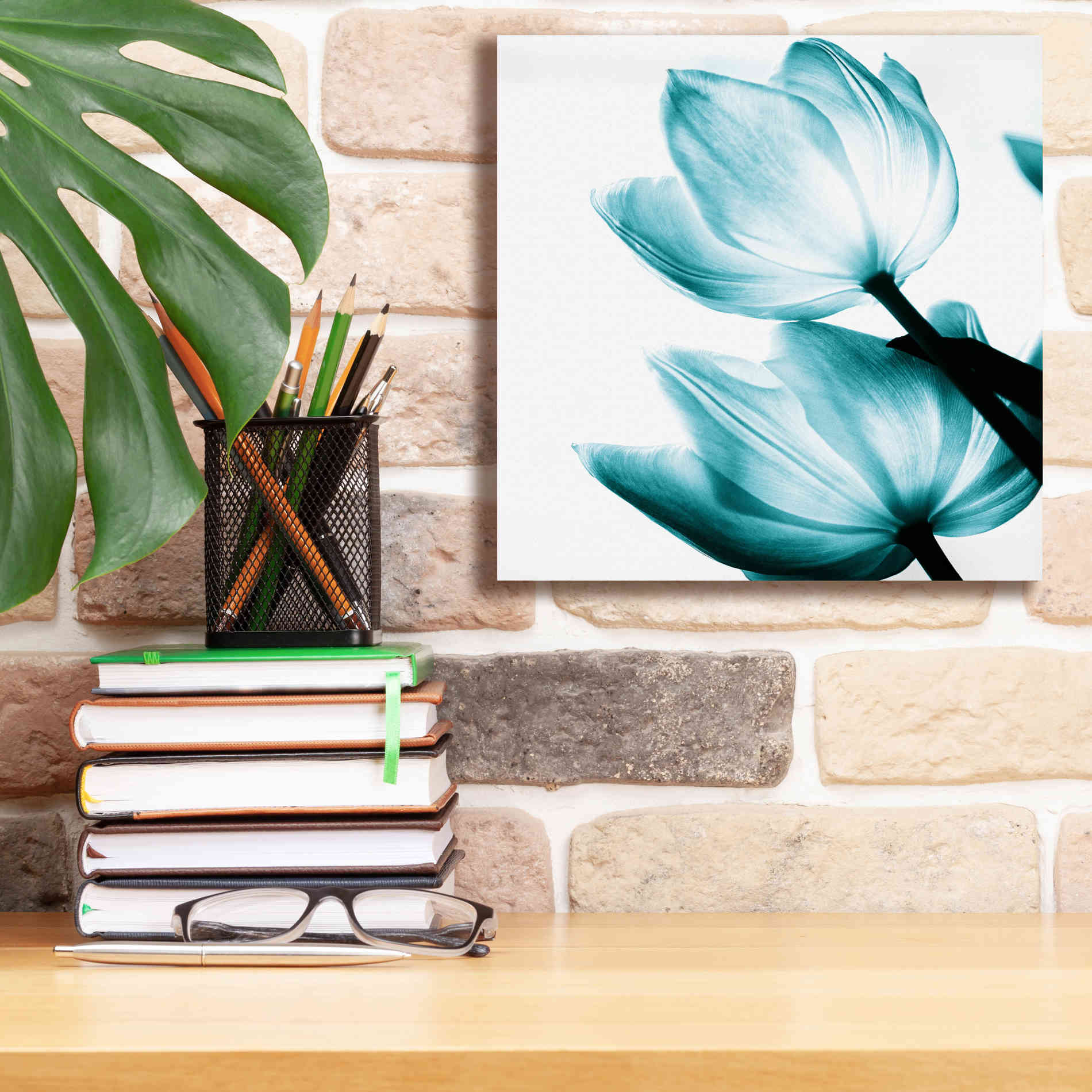 'Translucent Tulips II Teal' by Debra Van Swearingen, Canvas Wall Art,12 x 12