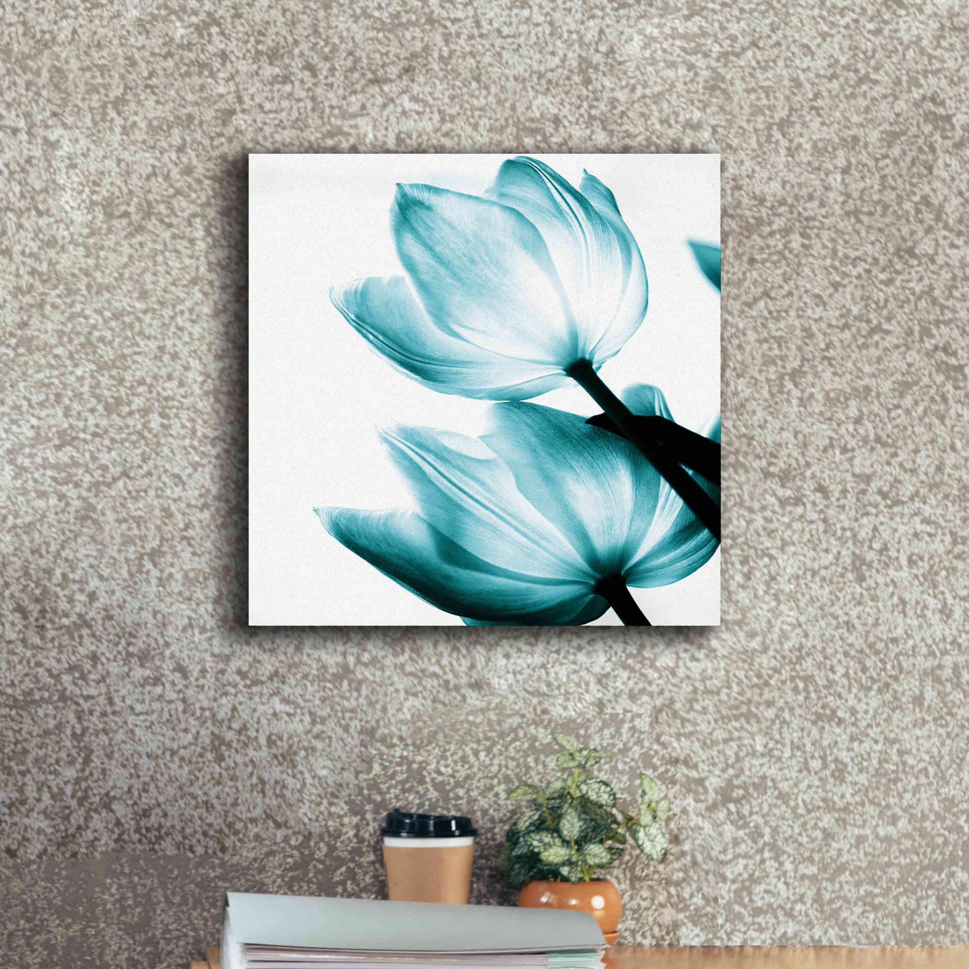 'Translucent Tulips II Teal' by Debra Van Swearingen, Canvas Wall Art,18 x 18