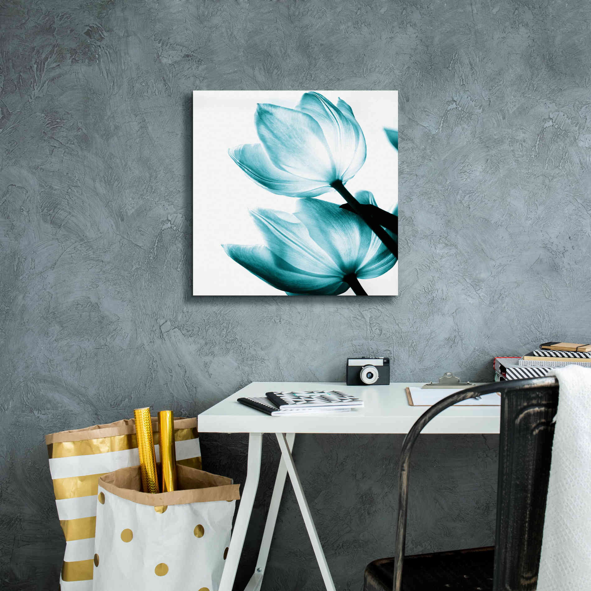 'Translucent Tulips II Teal' by Debra Van Swearingen, Canvas Wall Art,18 x 18