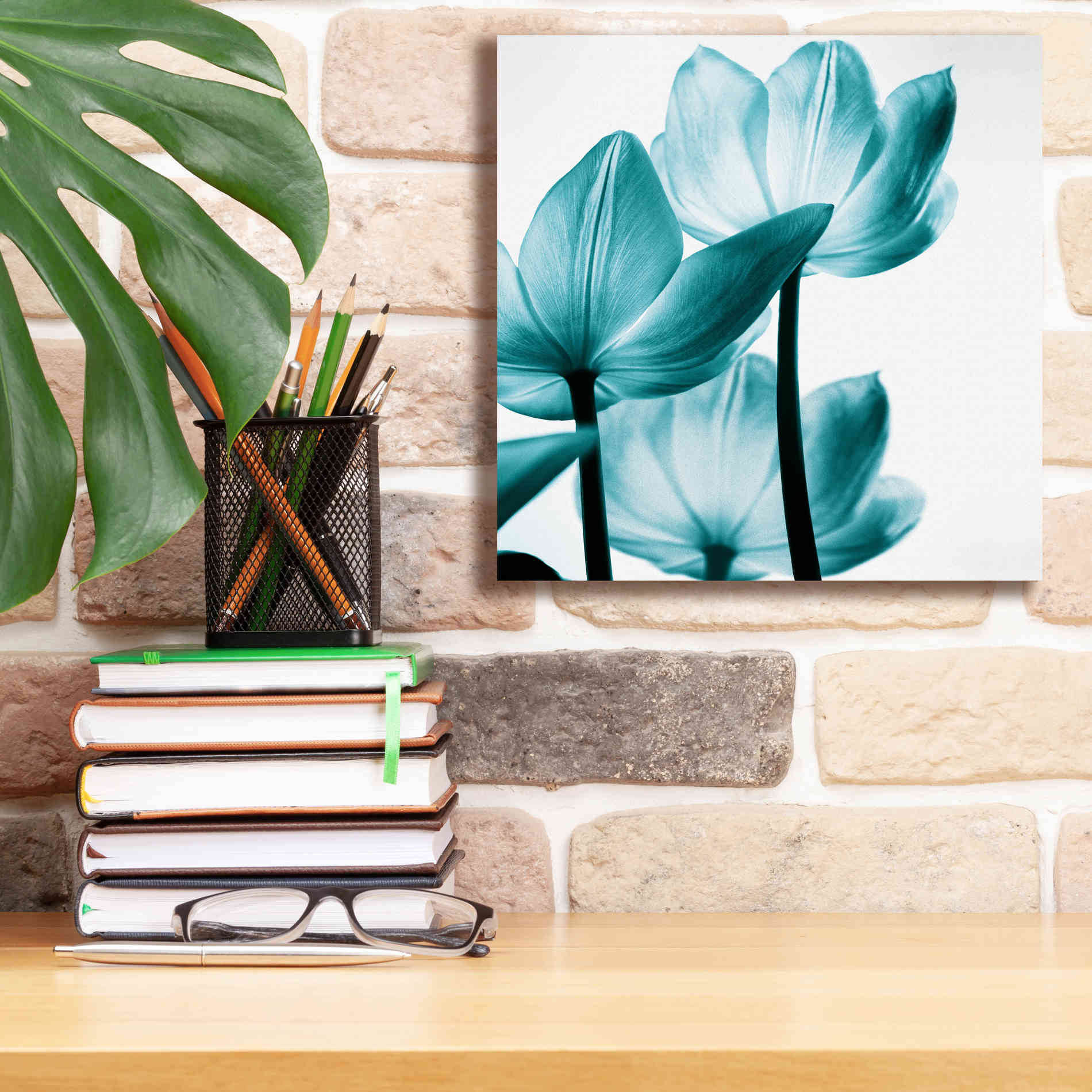 'Translucent Tulips III Teal' by Debra Van Swearingen, Canvas Wall Art,12 x 12