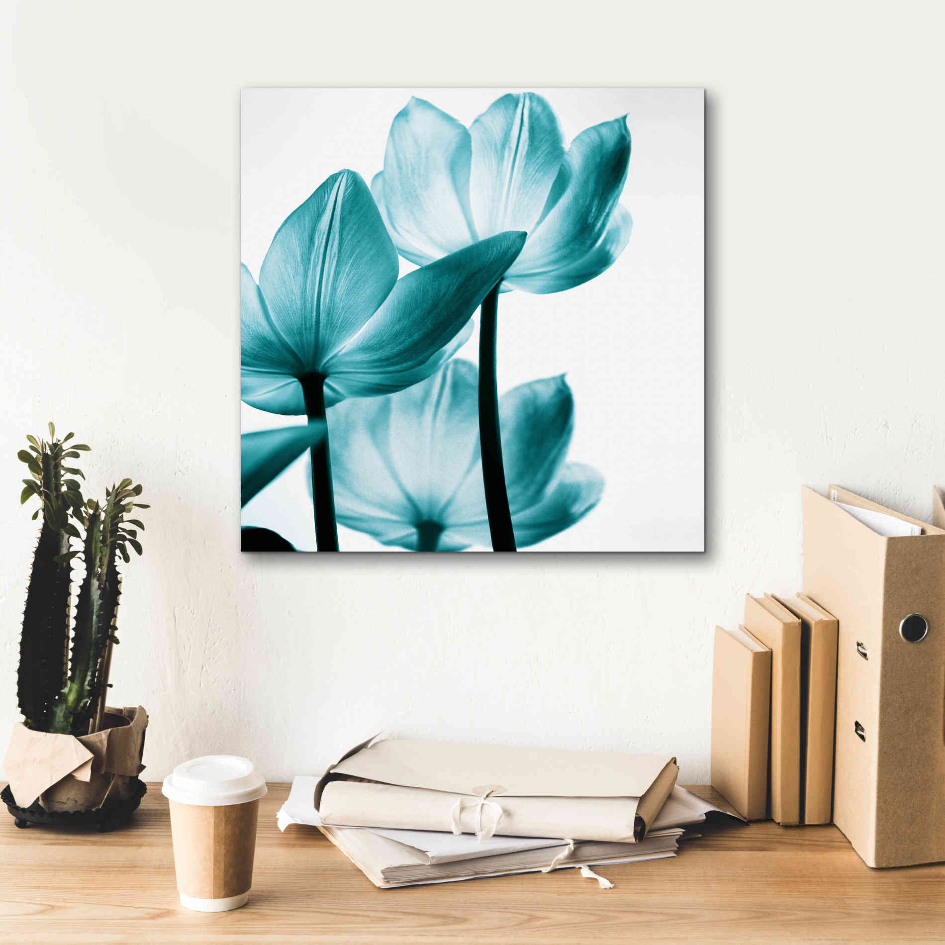 'Translucent Tulips III Teal' by Debra Van Swearingen, Canvas Wall Art,18 x 18
