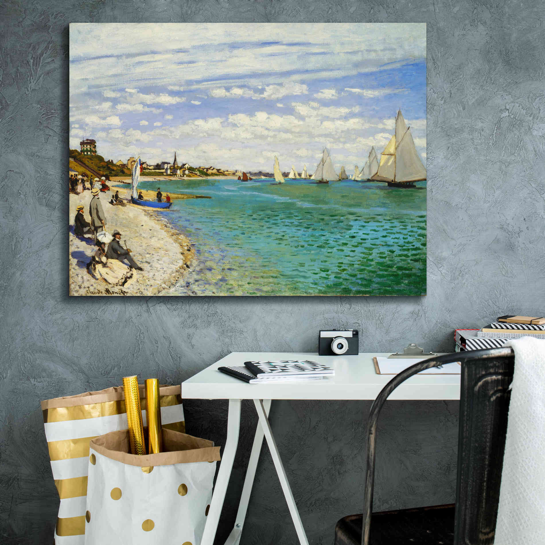 'Regatta at Sainte-Adresse' by Claude Monet, Canvas Wall Art,34 x 26