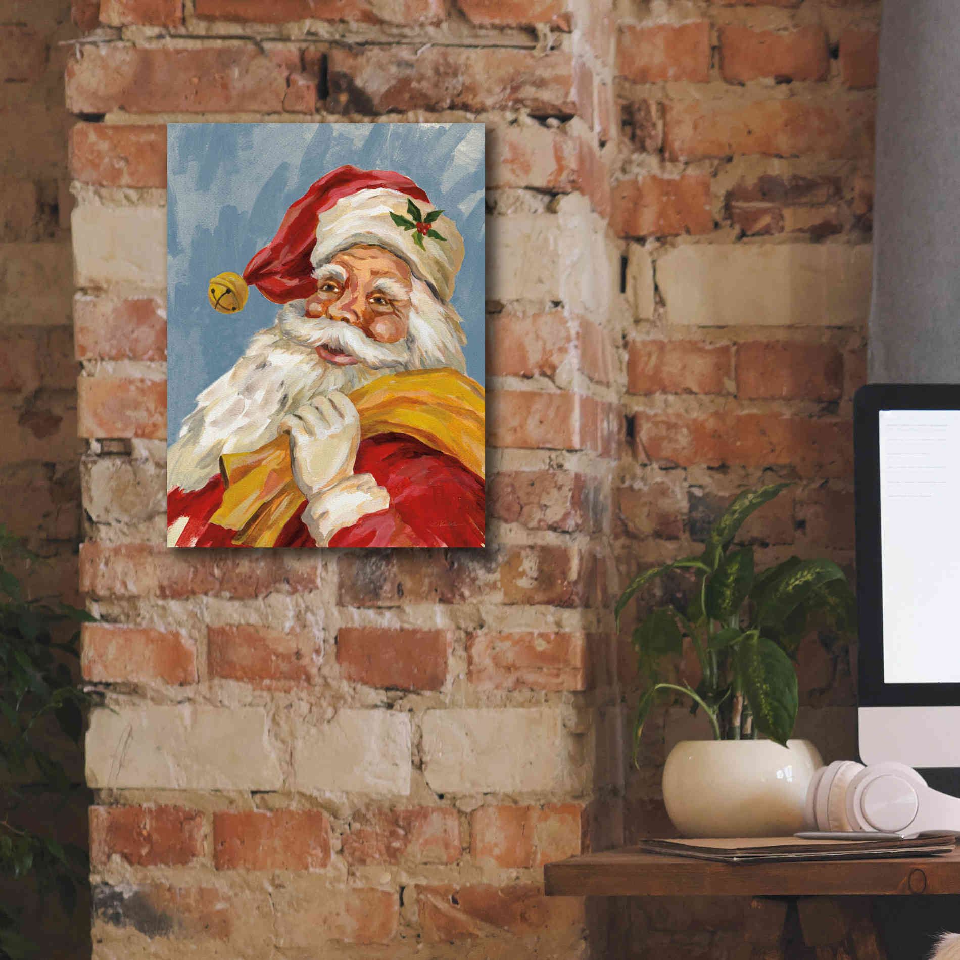 'Santa on Blue' by Silvia Vassileva, Canvas Wall Art,12 x 16