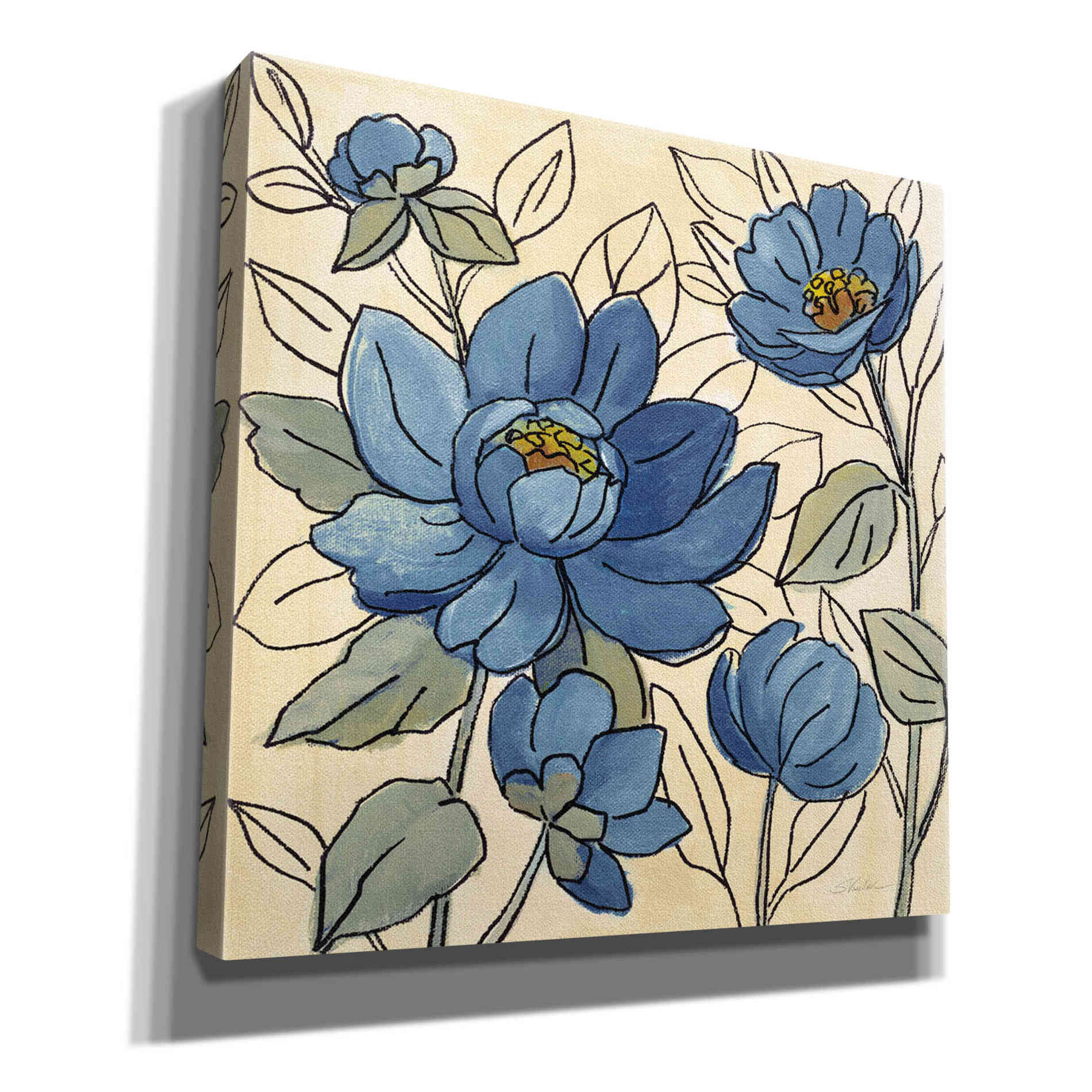'Spring Lace Floral IV Dark Blue' by Silvia Vassileva, Canvas Wall Art,12x12x1.1x0,18x18x1.1x0,26x26x1.74x0,37x37x1.74x0