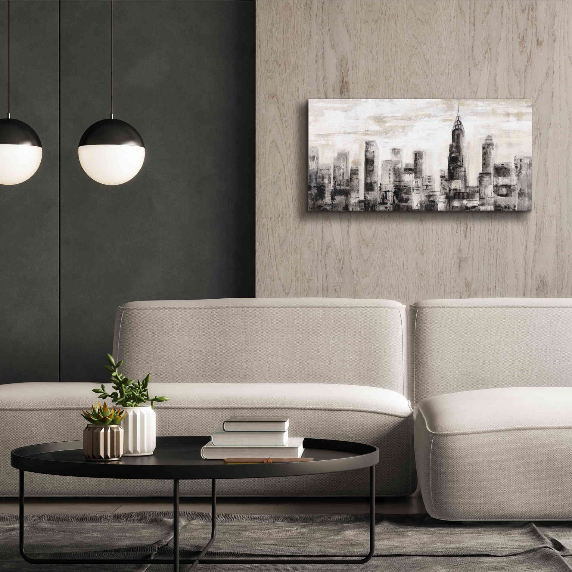 'Manhattan Skyline BW' by Silvia Vassileva, Canvas Wall Art,40 x 20