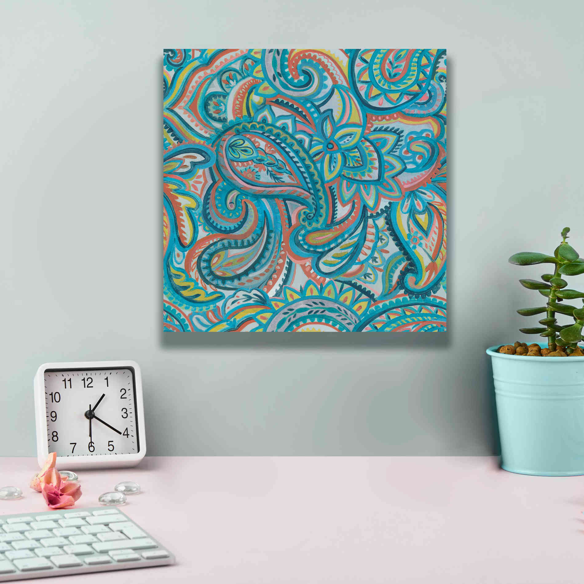 'Emerald Paisley Pattern III' by Silvia Vassileva, Canvas Wall Art,12 x 12