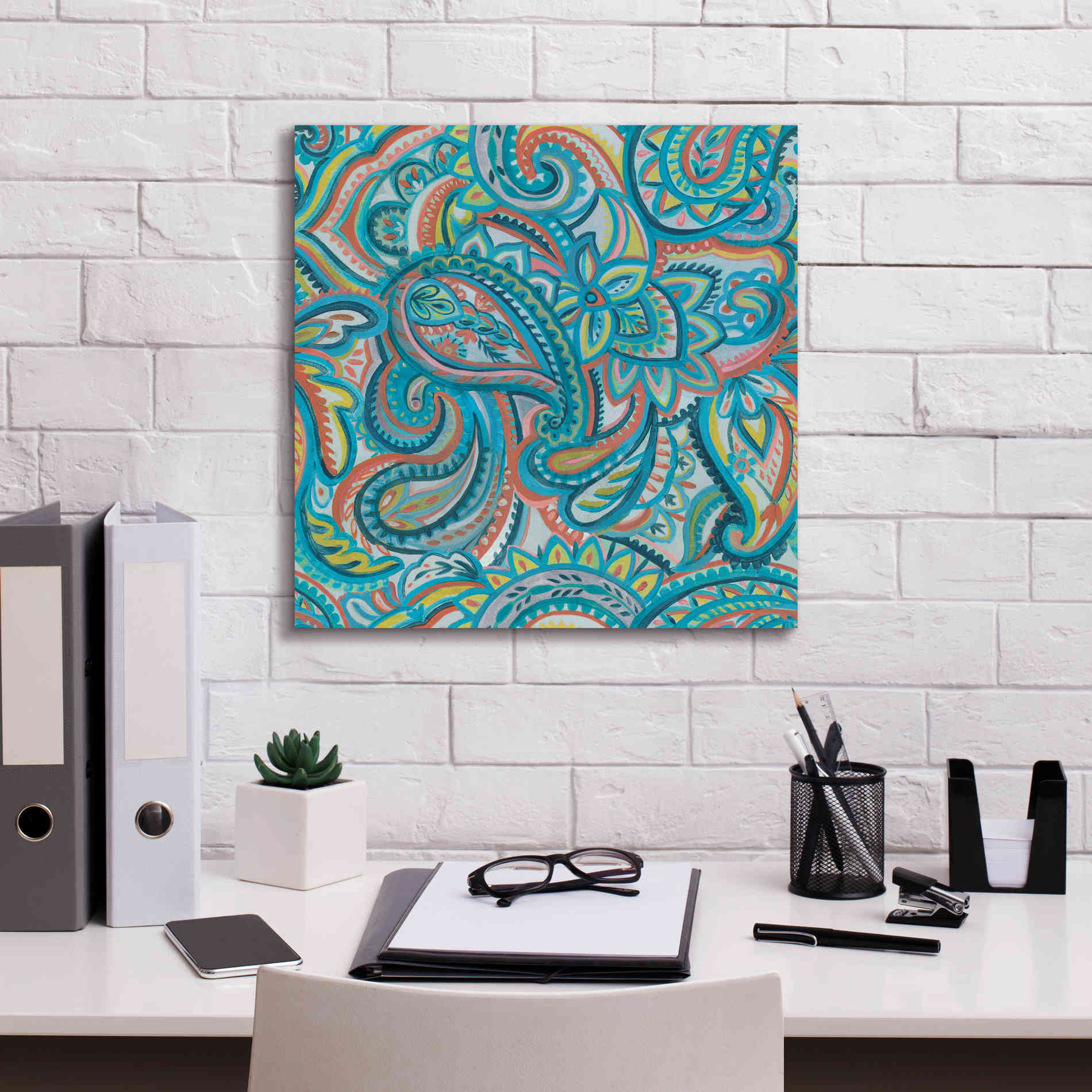 'Emerald Paisley Pattern III' by Silvia Vassileva, Canvas Wall Art,18 x 18