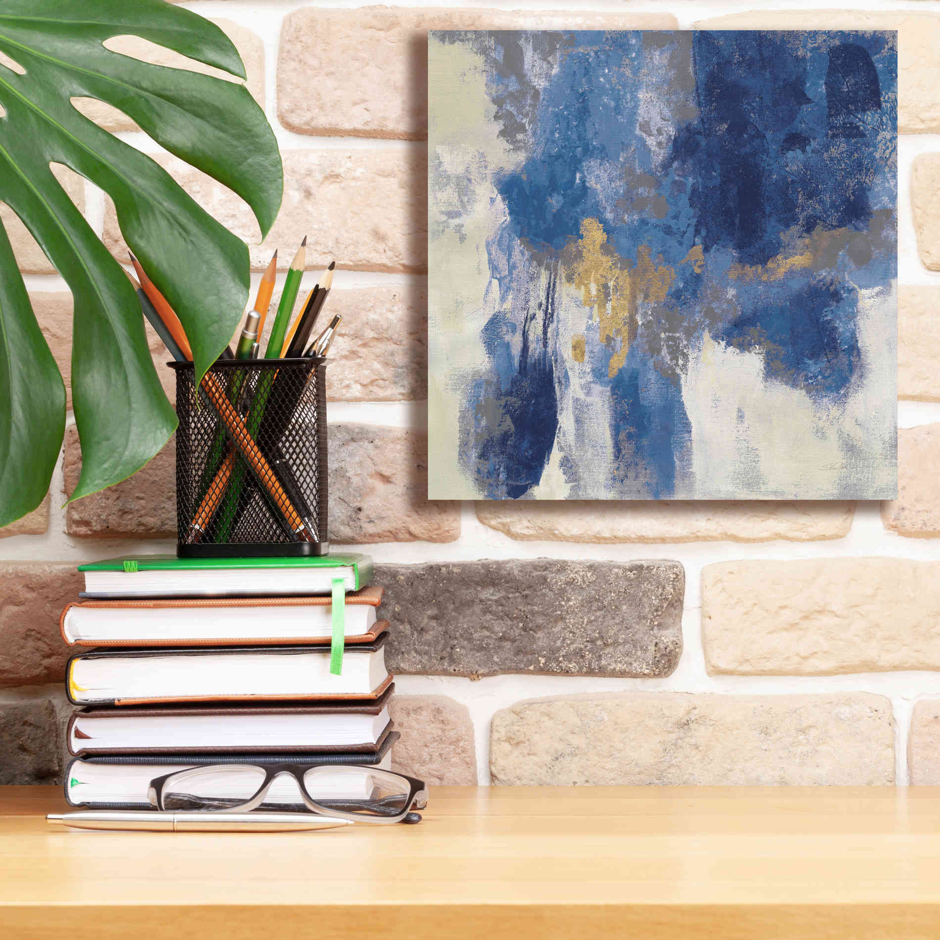 'Sparkle Abstract II Navy' by Silvia Vassileva, Canvas Wall Art,12 x 12