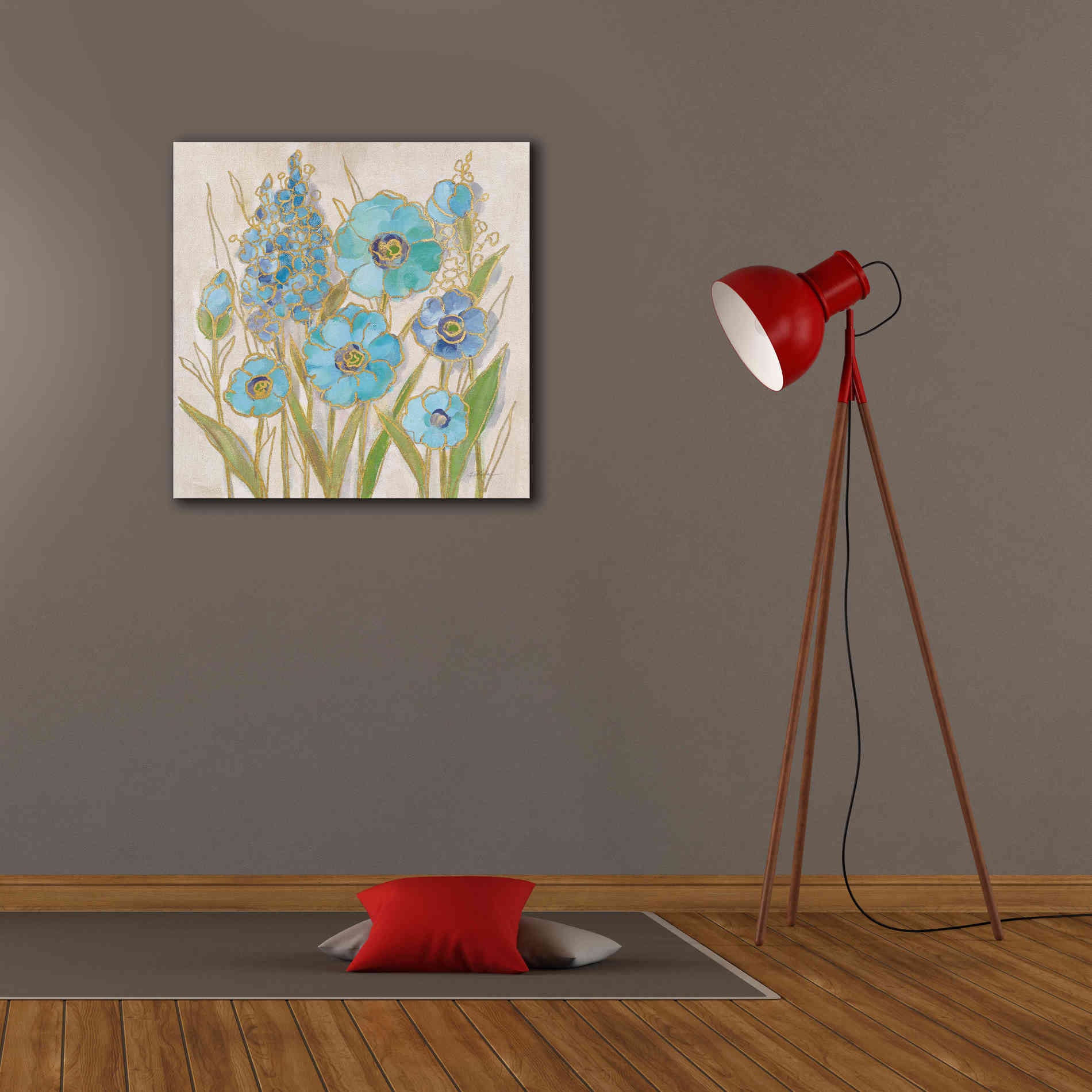 'Opalescent Floral I Blue' by Silvia Vassileva, Canvas Wall Art,26 x 26