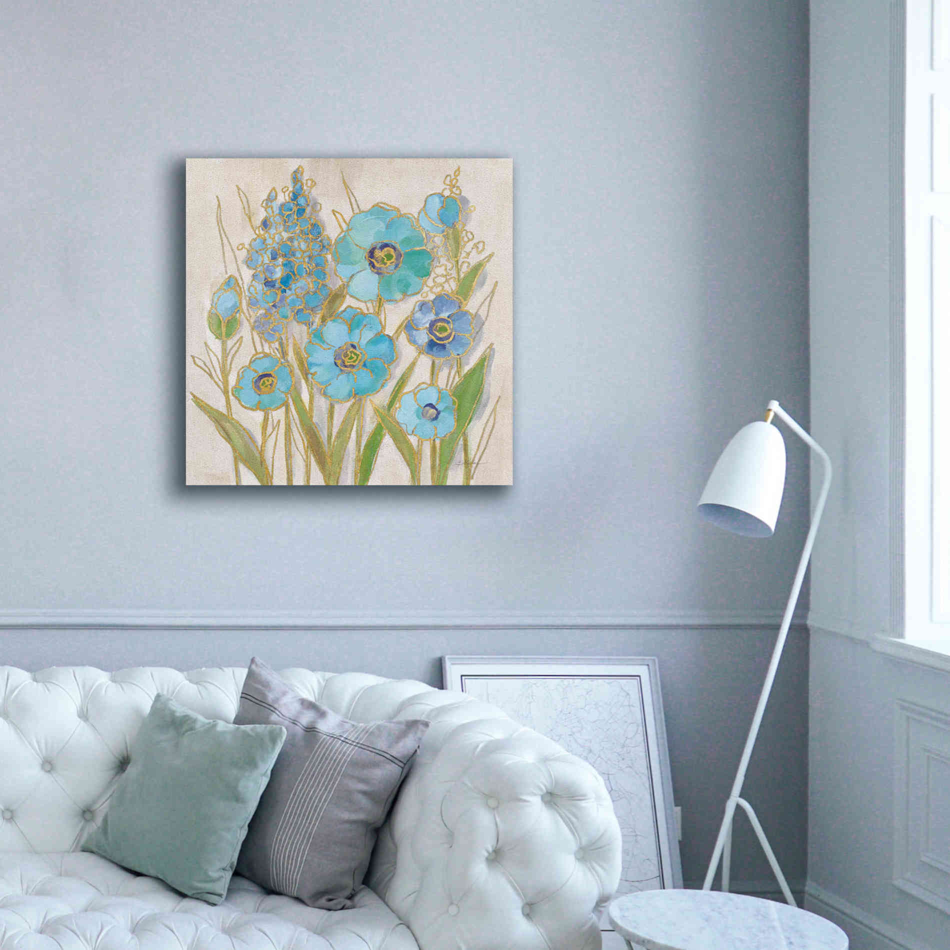 'Opalescent Floral I Blue' by Silvia Vassileva, Canvas Wall Art,37 x 37