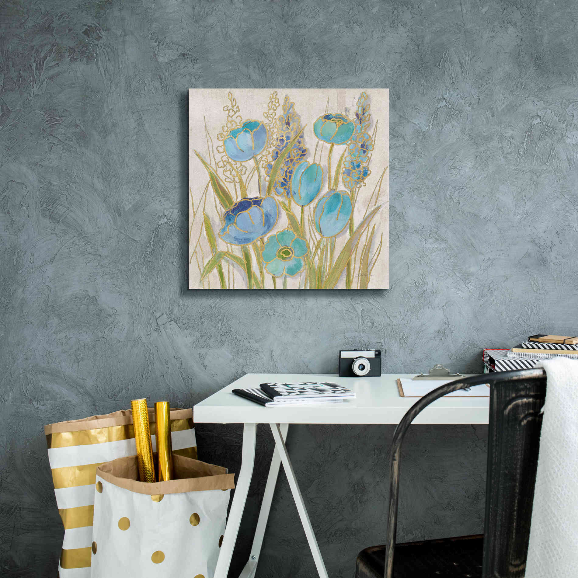 'Opalescent Floral II Blue' by Silvia Vassileva, Canvas Wall Art,18 x 18