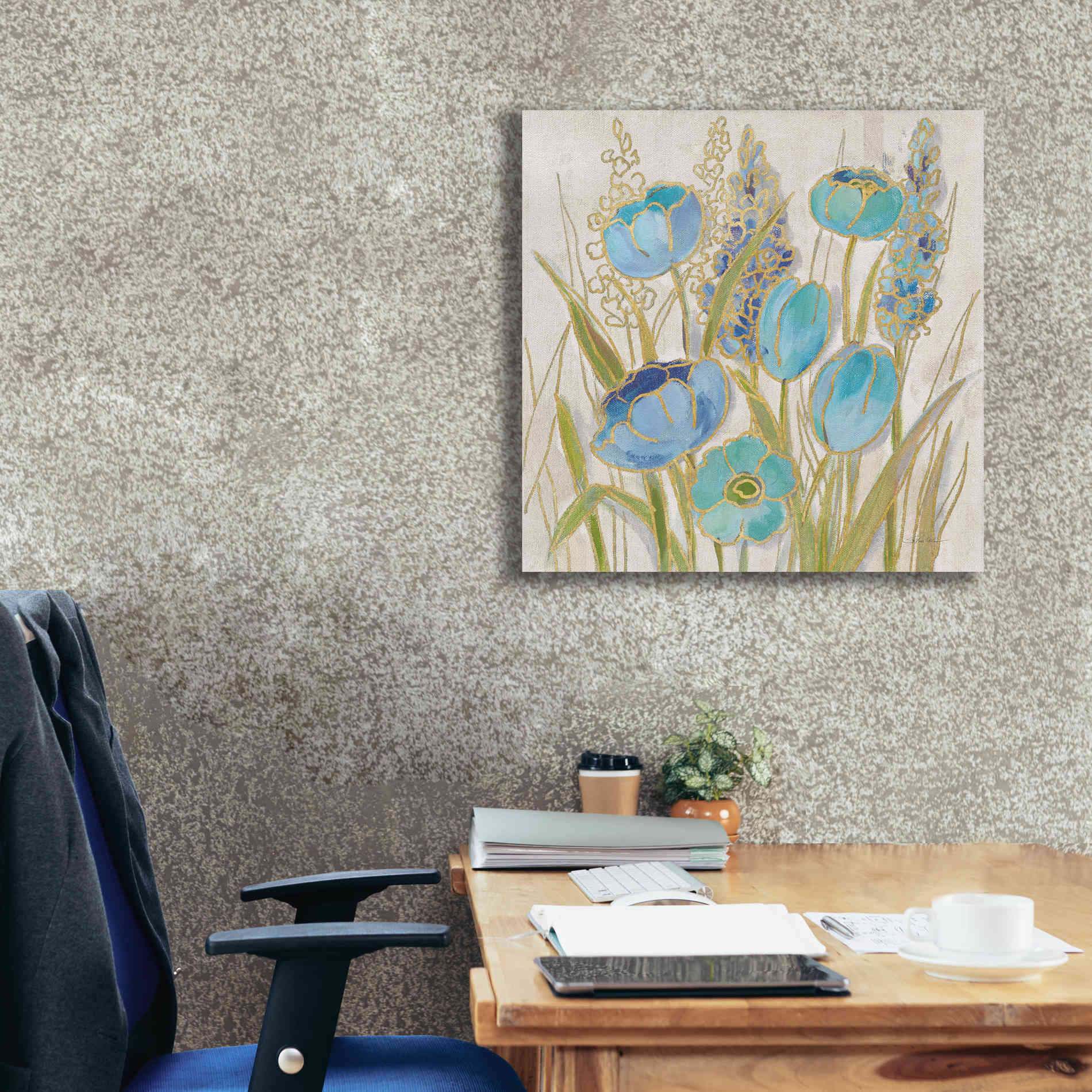 'Opalescent Floral II Blue' by Silvia Vassileva, Canvas Wall Art,26 x 26