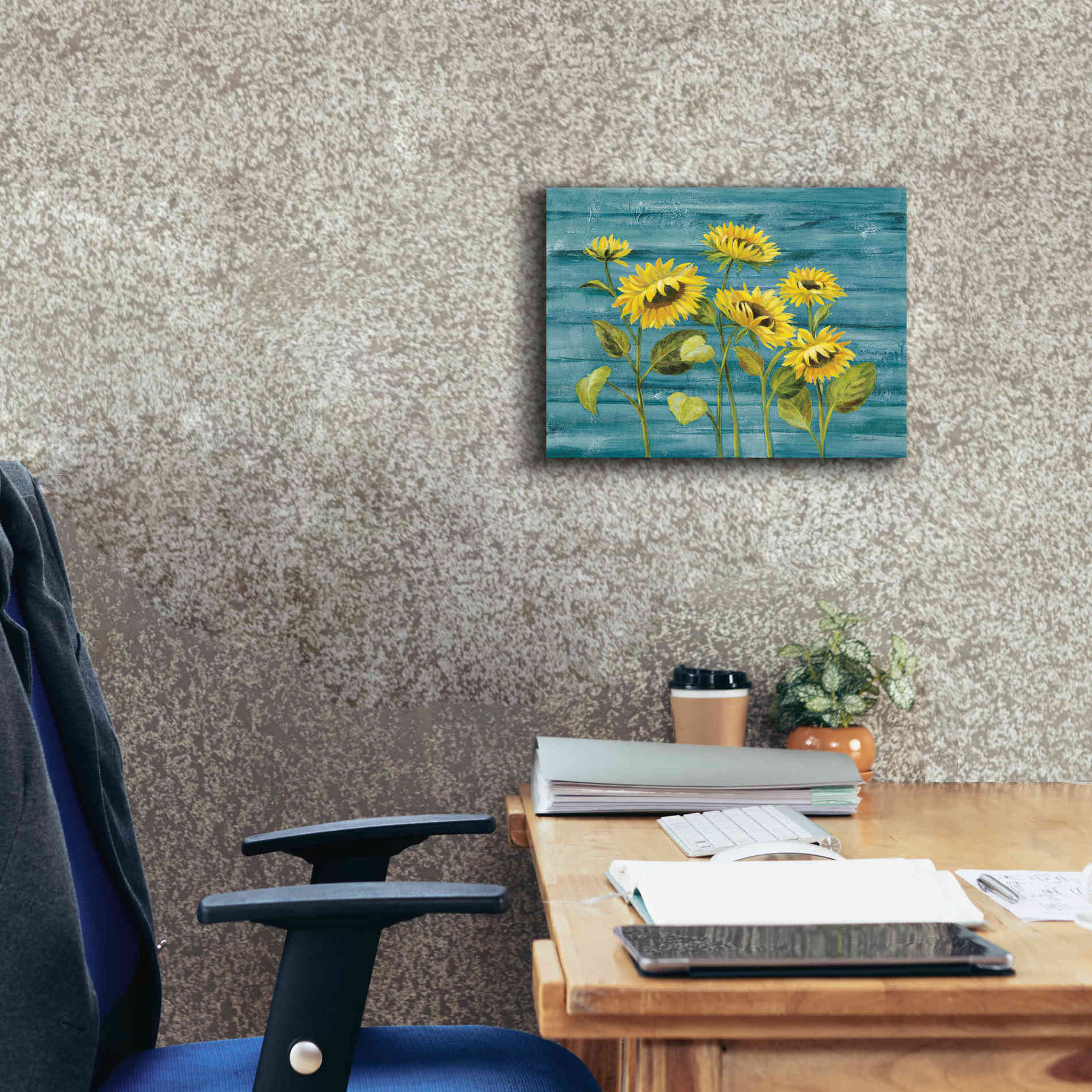 'Cottage Sunflowers Teal' by Silvia Vassileva, Canvas Wall Art,16 x 12
