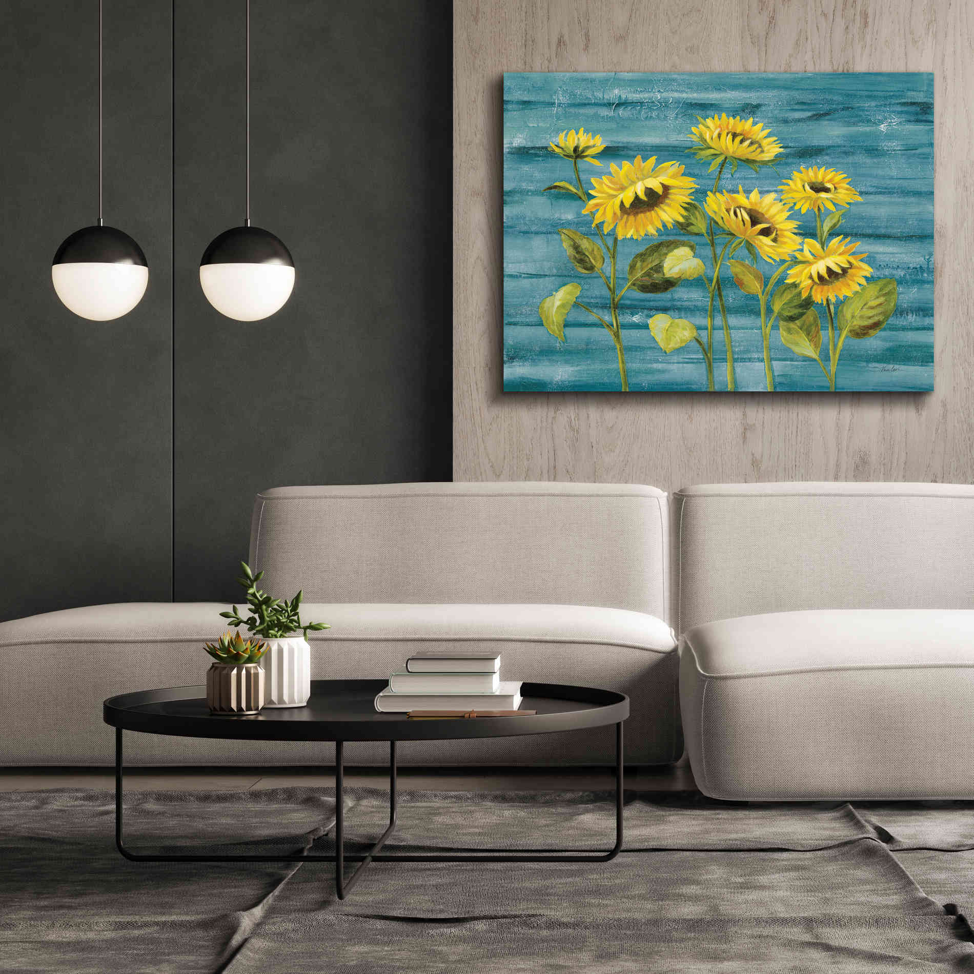 'Cottage Sunflowers Teal' by Silvia Vassileva, Canvas Wall Art,54 x 40