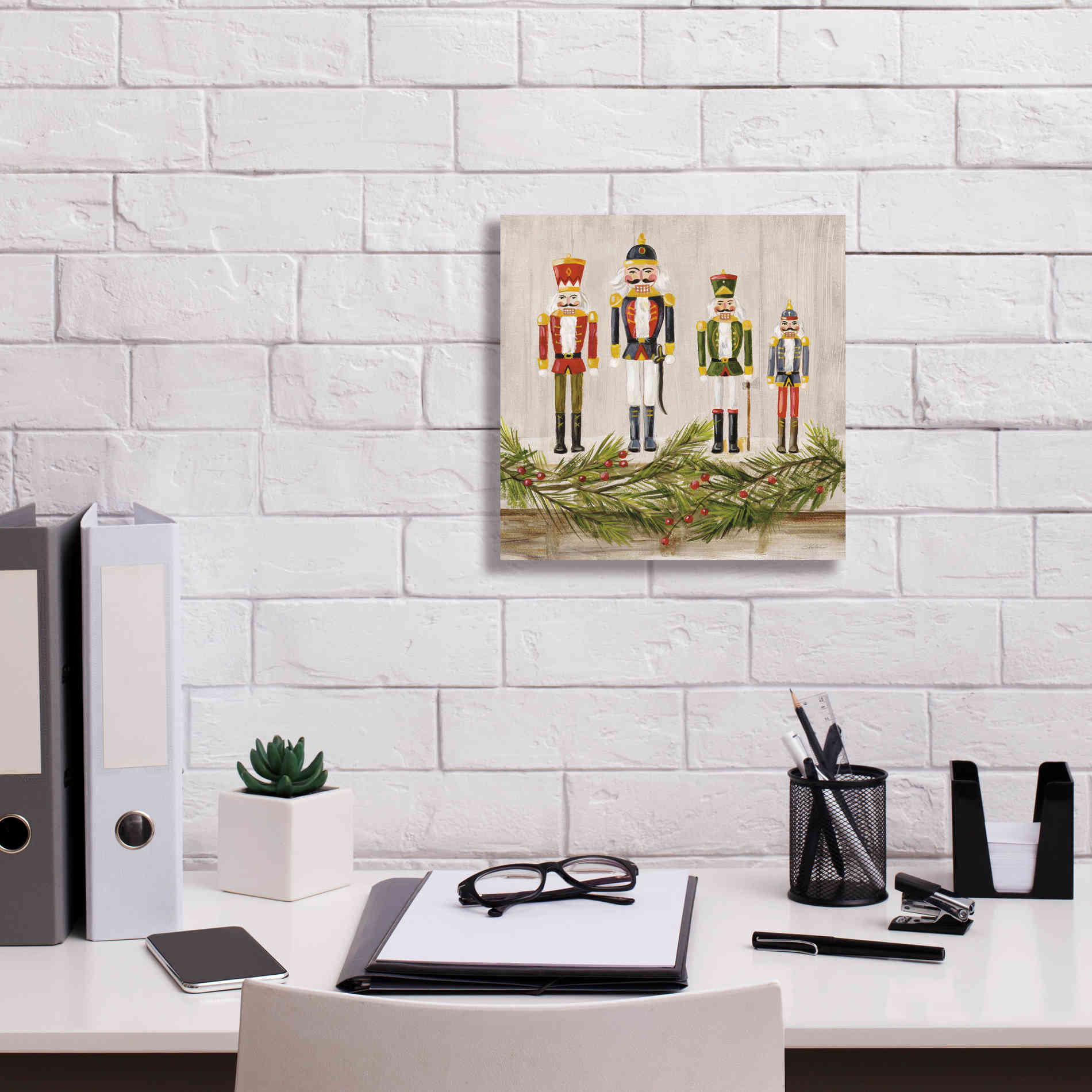 'Nutcrackers on a Mantel' by Silvia Vassileva, Canvas Wall Art,12 x 12