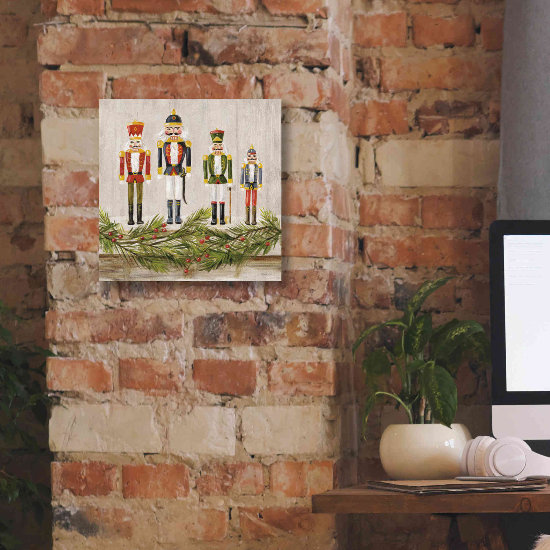 'Nutcrackers on a Mantel' by Silvia Vassileva, Canvas Wall Art,12 x 12
