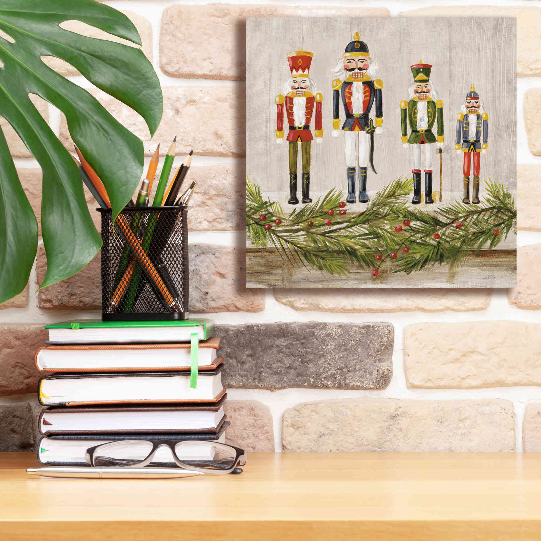 'Nutcrackers on a Mantel' by Silvia Vassileva, Canvas Wall Art,12 x 12