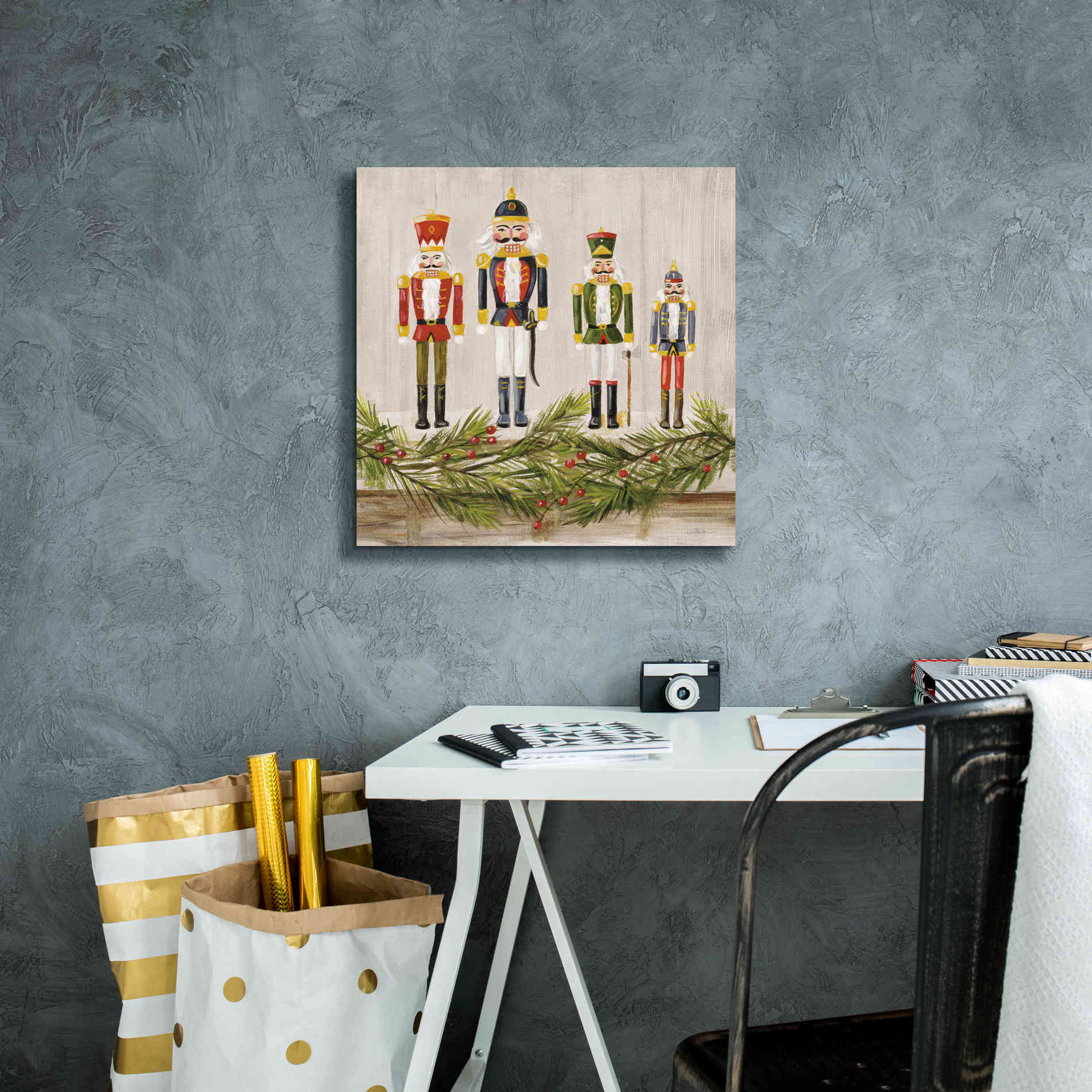 'Nutcrackers on a Mantel' by Silvia Vassileva, Canvas Wall Art,18 x 18